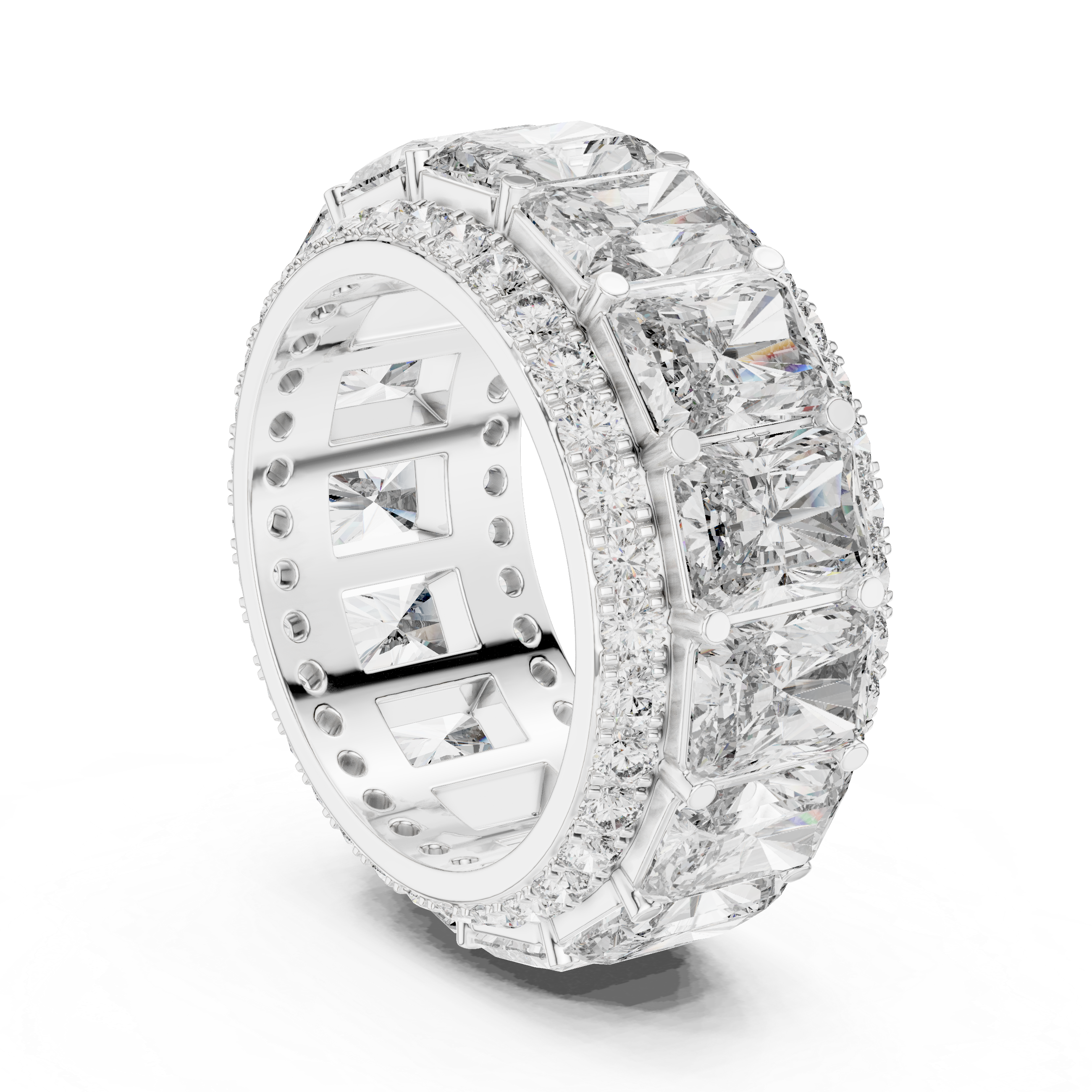 Emerald Cut Diamond Eternity Band with Pave Accents