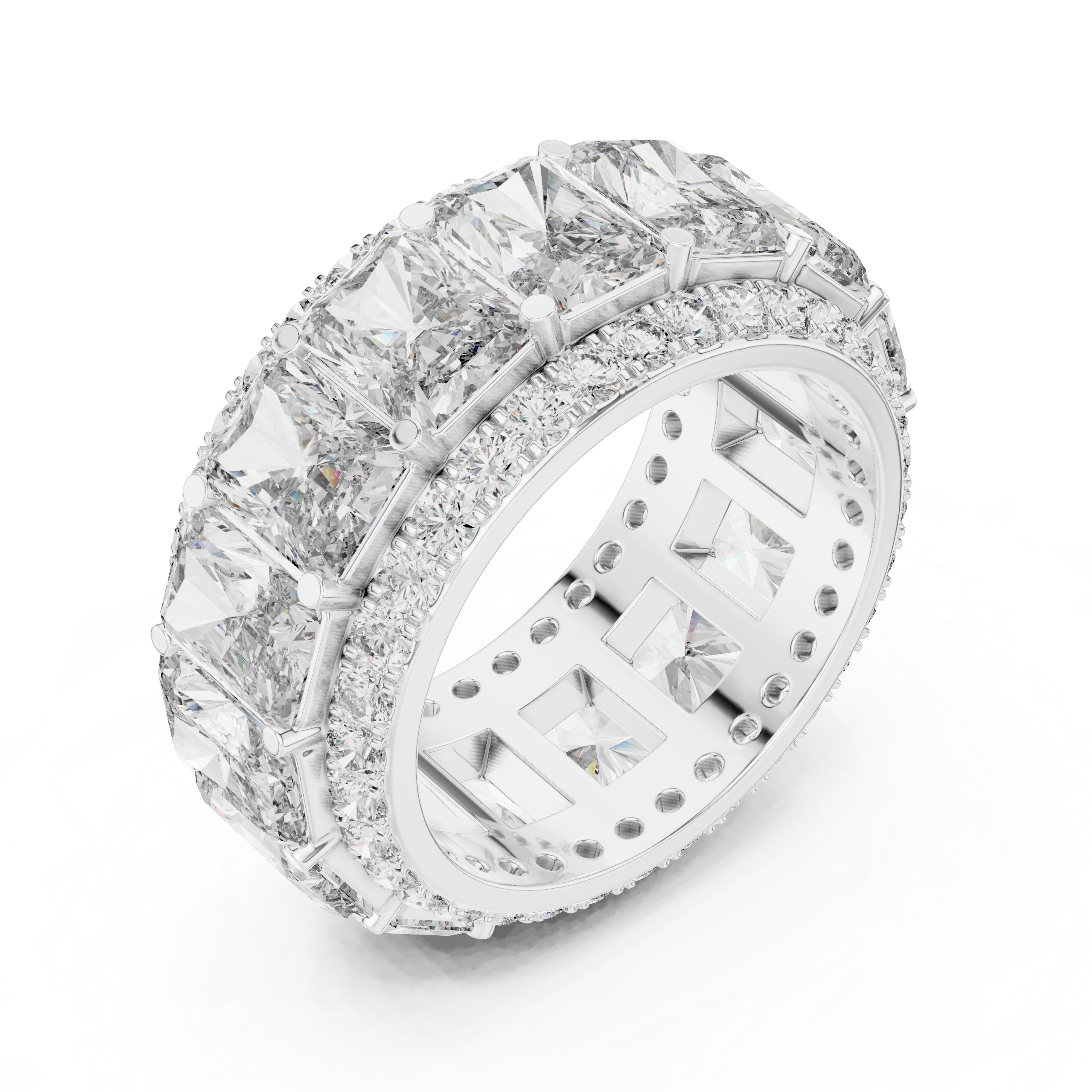 Emerald Cut Diamond Eternity Band with Pave Accents