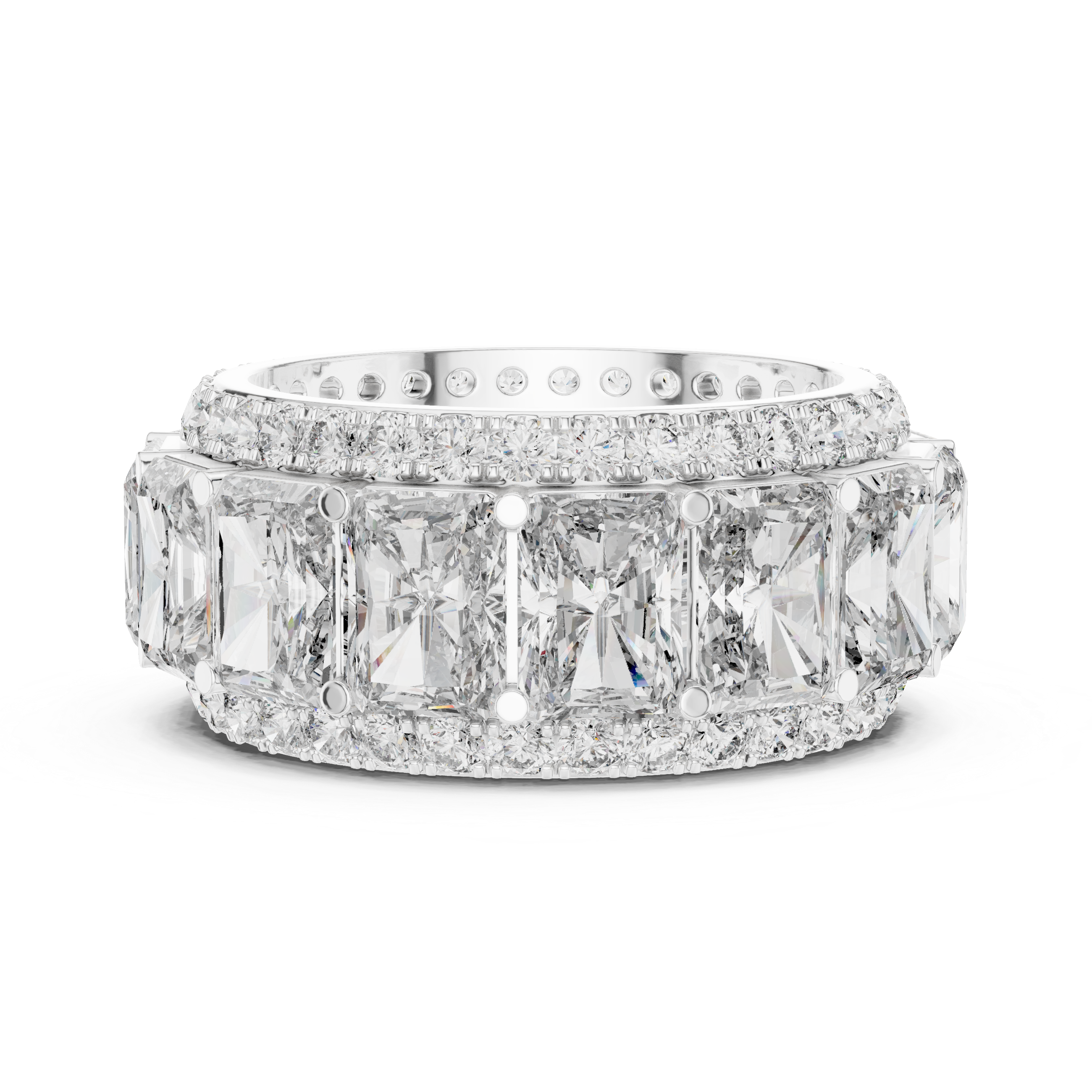 Emerald Cut Diamond Eternity Band with Pave Accents