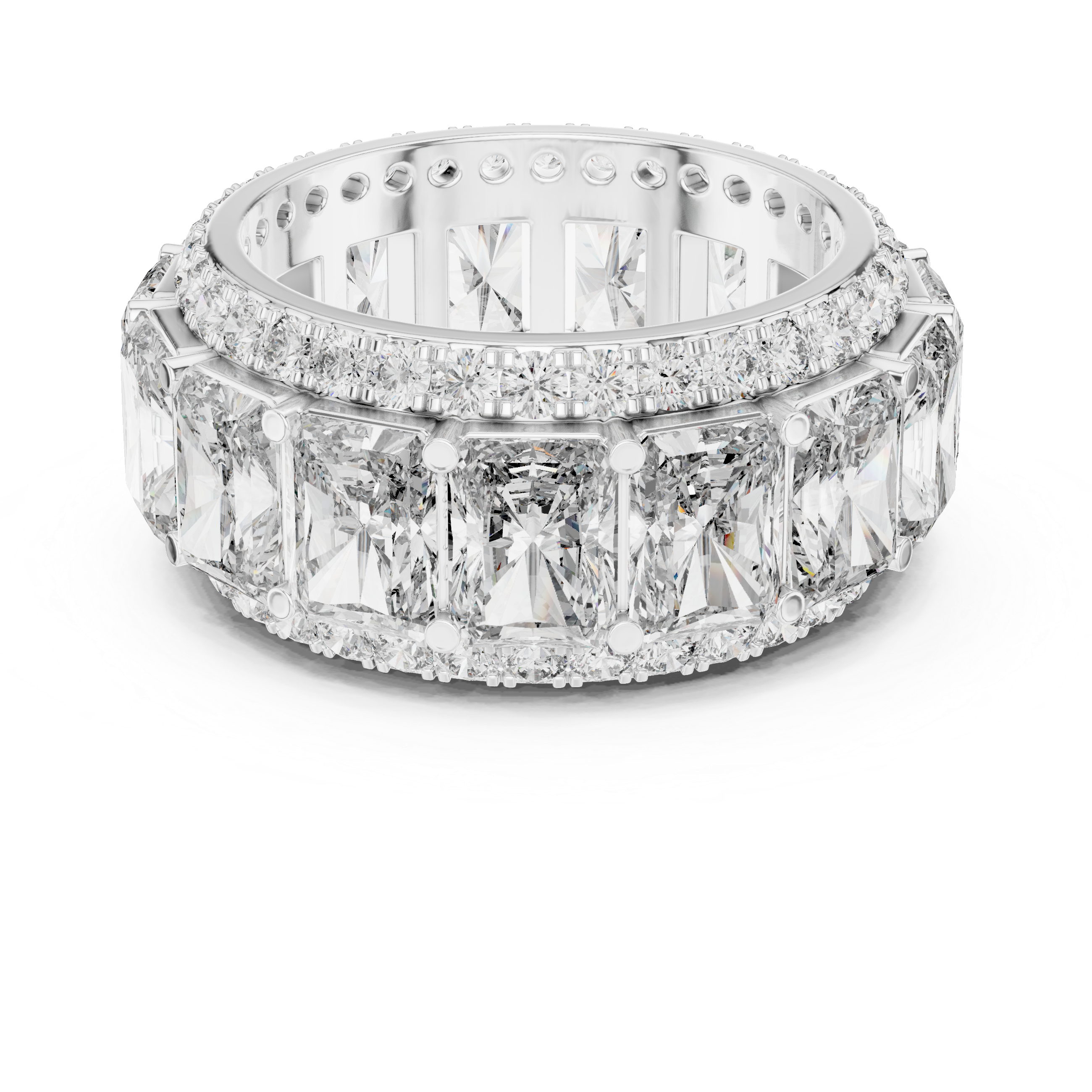 Emerald Cut Diamond Eternity Band with Pave Accents