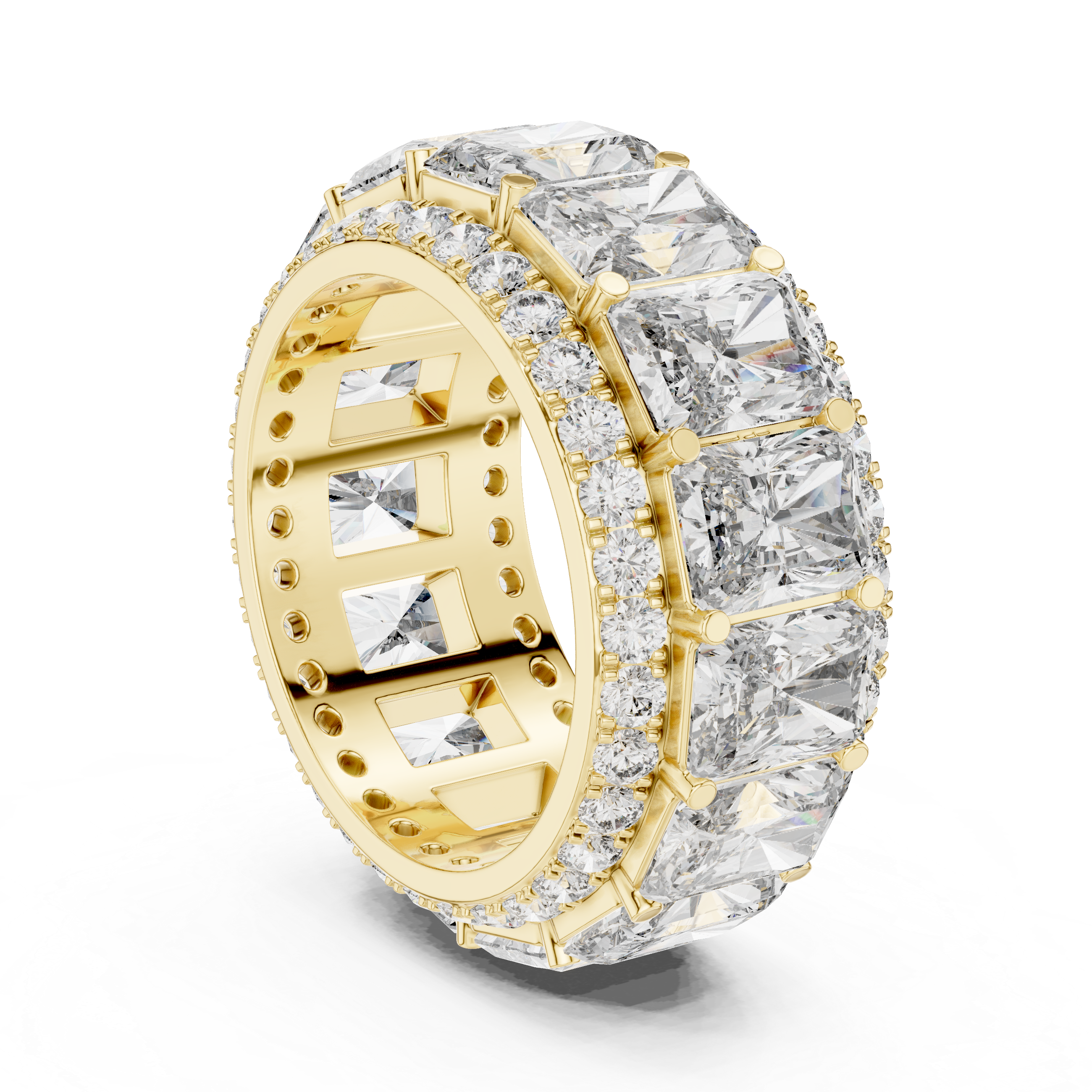 Emerald Cut Diamond Eternity Band with Pave Accents