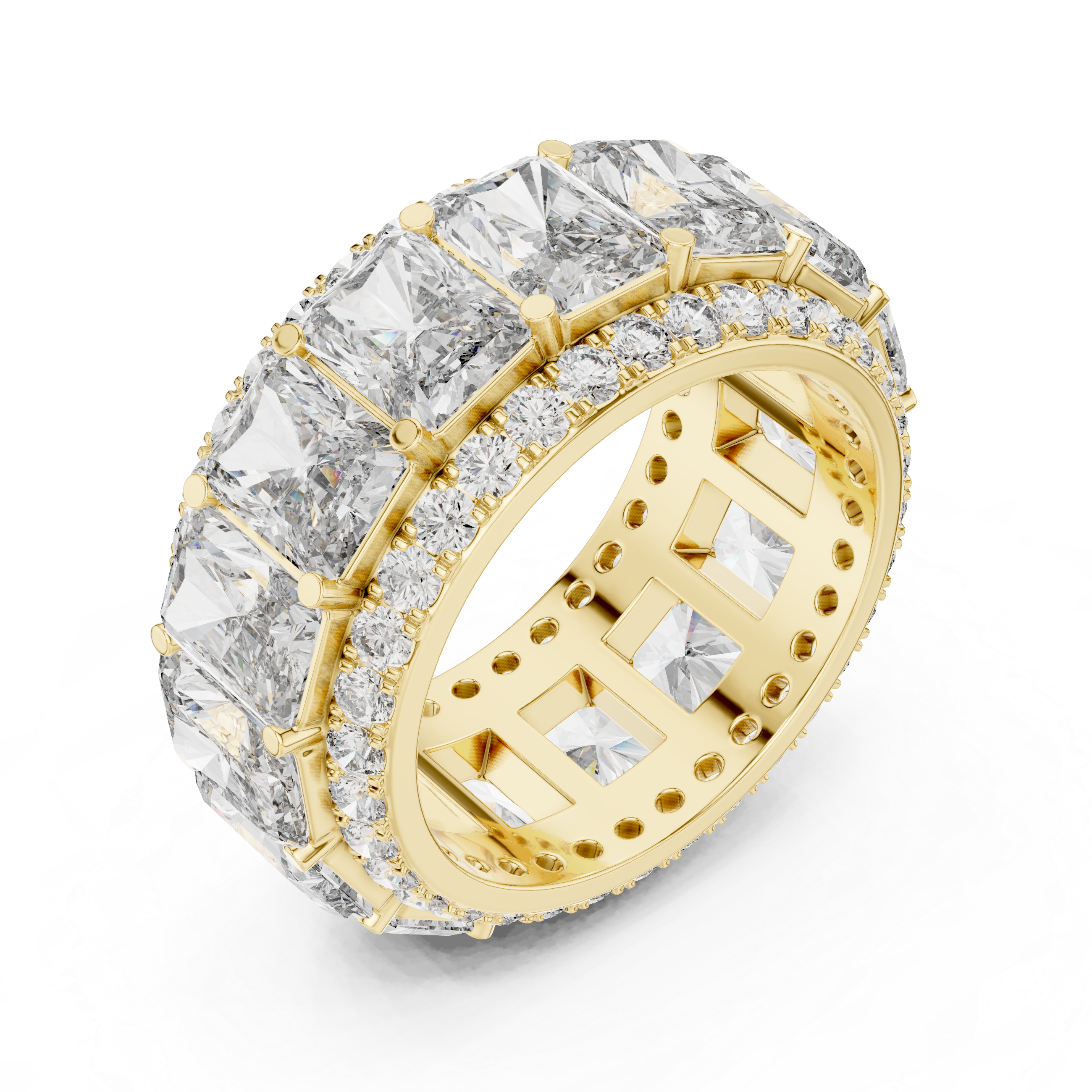 Emerald Cut Diamond Eternity Band with Pave Accents