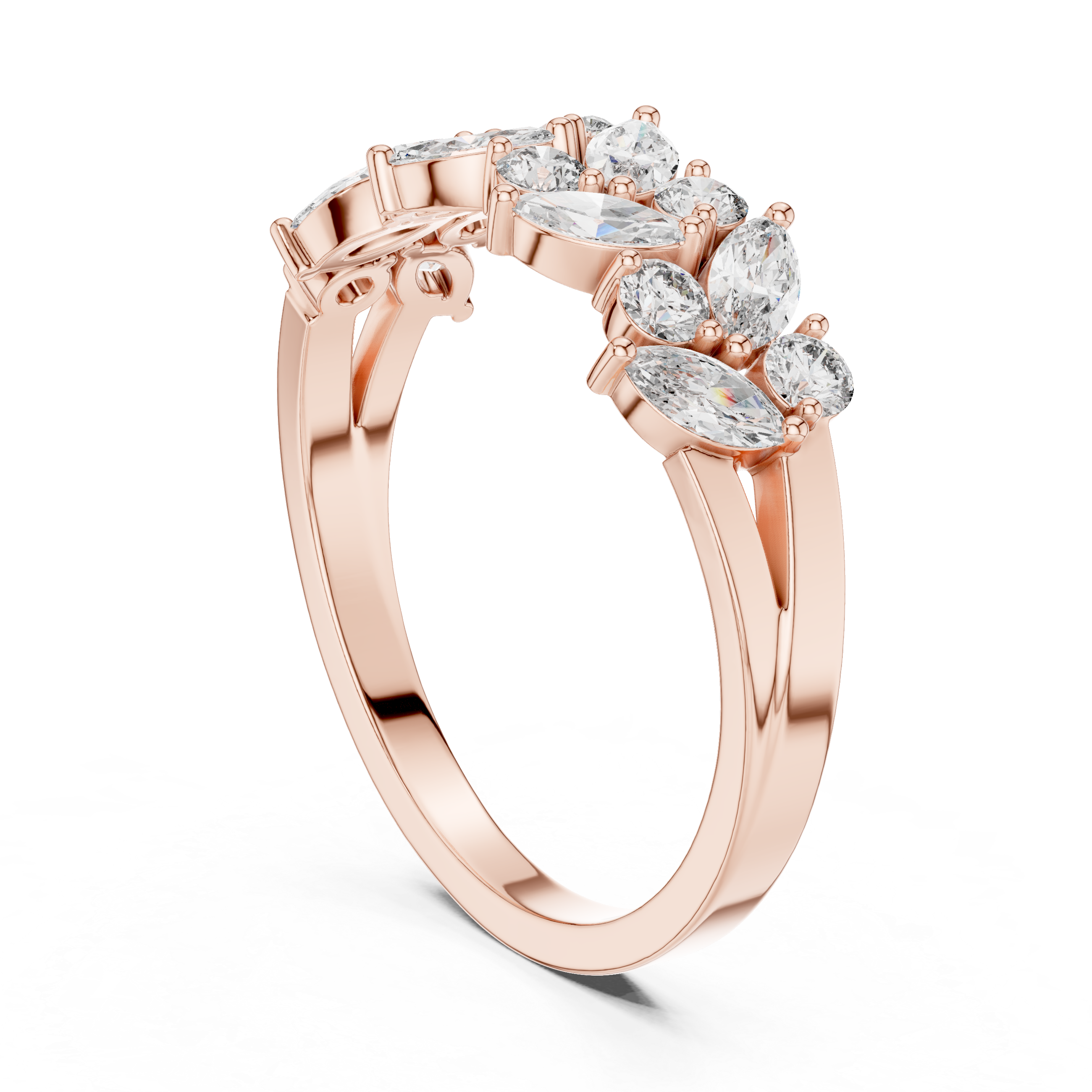 Cluster Ring with Mixed-Cut Diamonds in a Floral-Inspired Design