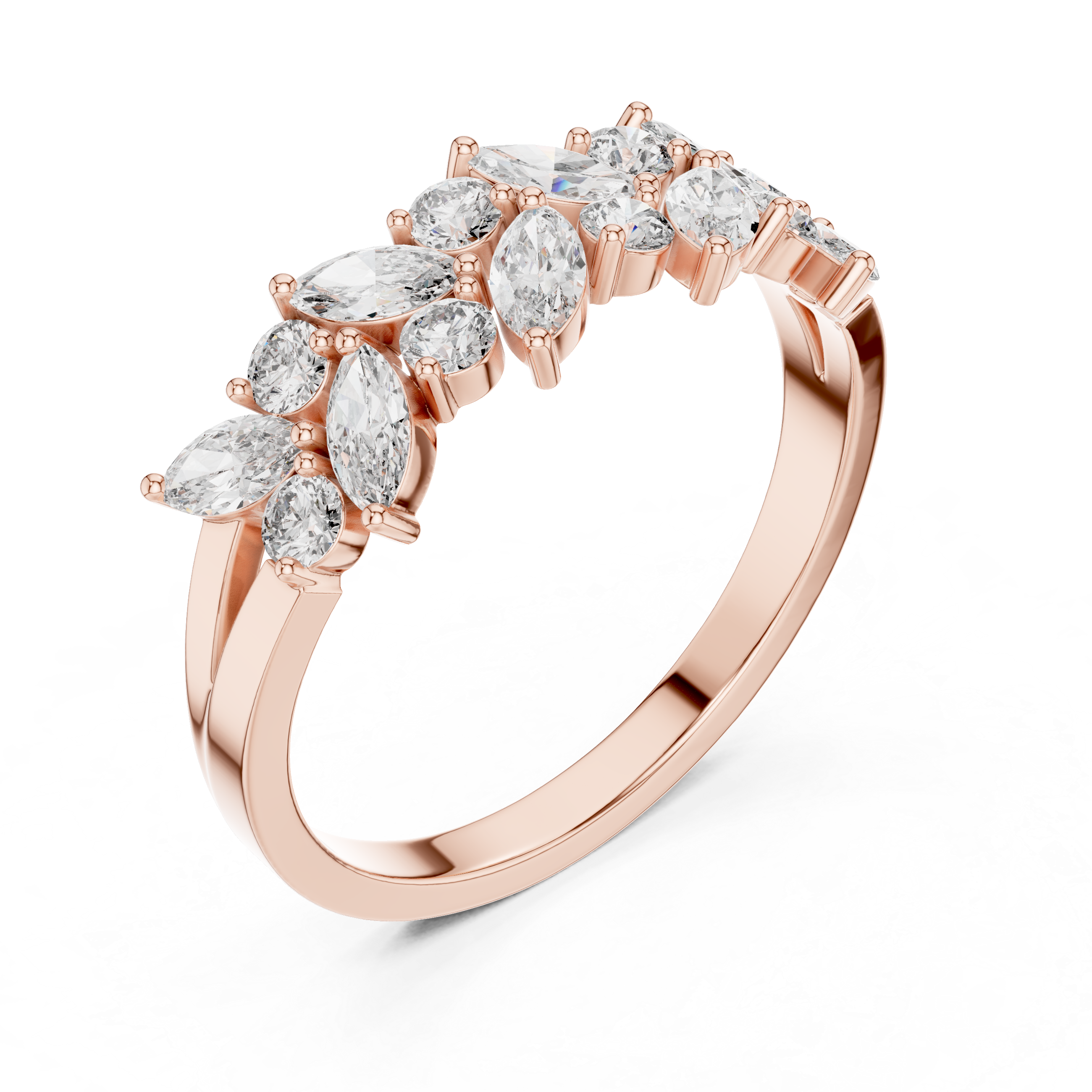 Cluster Ring with Mixed-Cut Diamonds in a Floral-Inspired Design