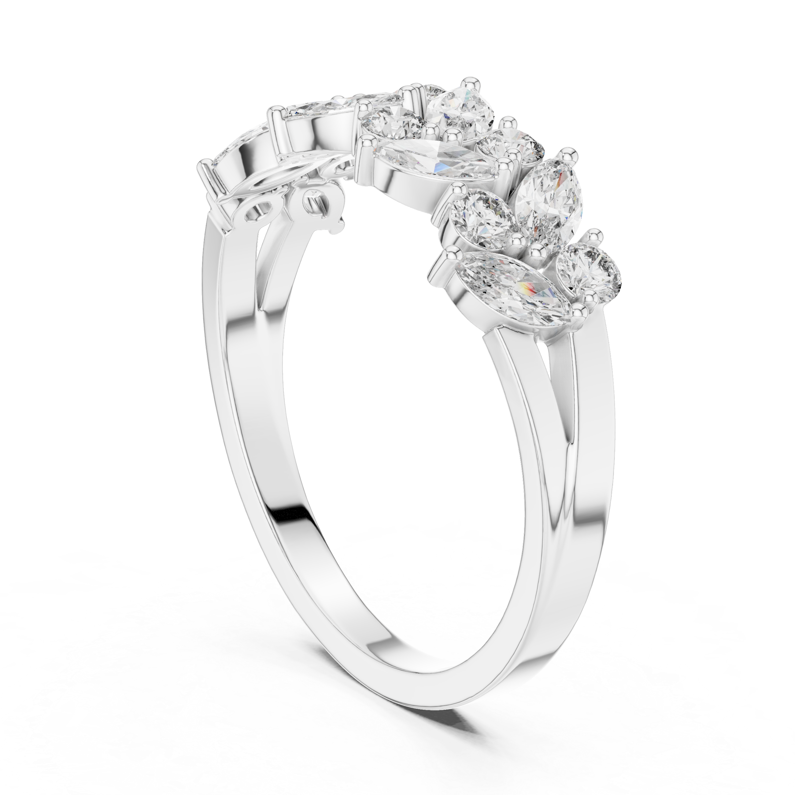 Cluster Ring with Mixed-Cut Diamonds in a Floral-Inspired Design