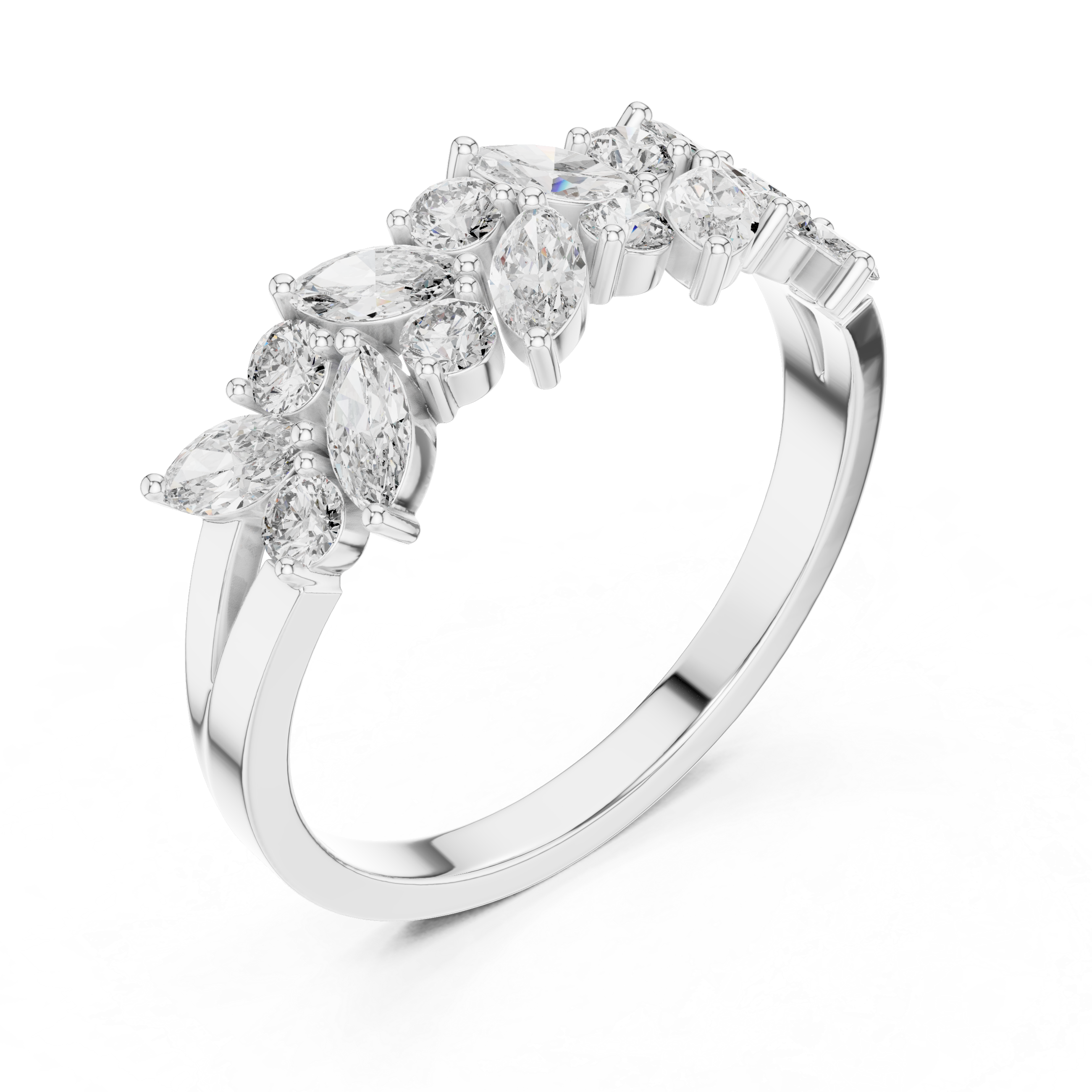 Cluster Ring with Mixed-Cut Diamonds in a Floral-Inspired Design