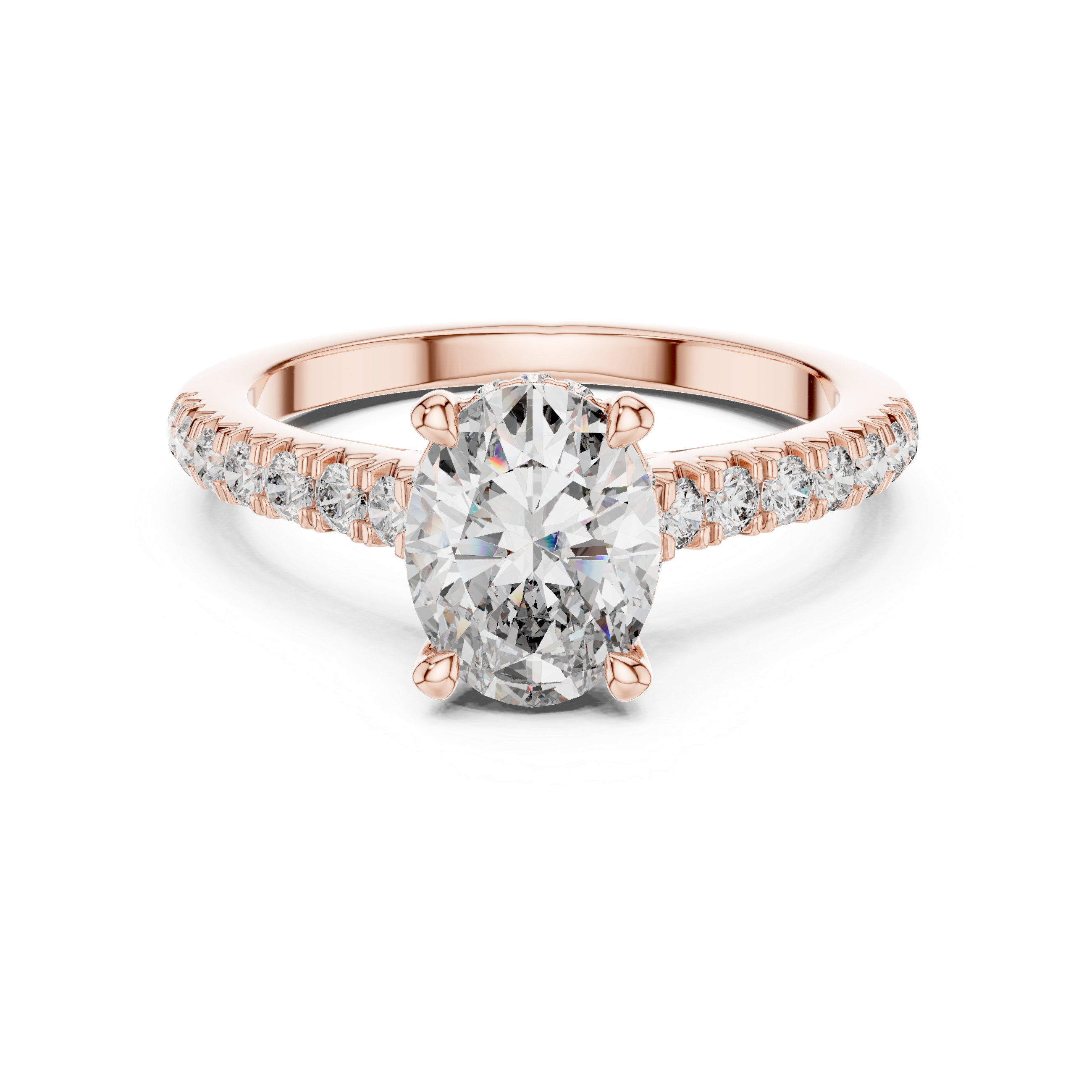 Solitaire Engagement Ring with Diamond-Studded Band and Halo Setting