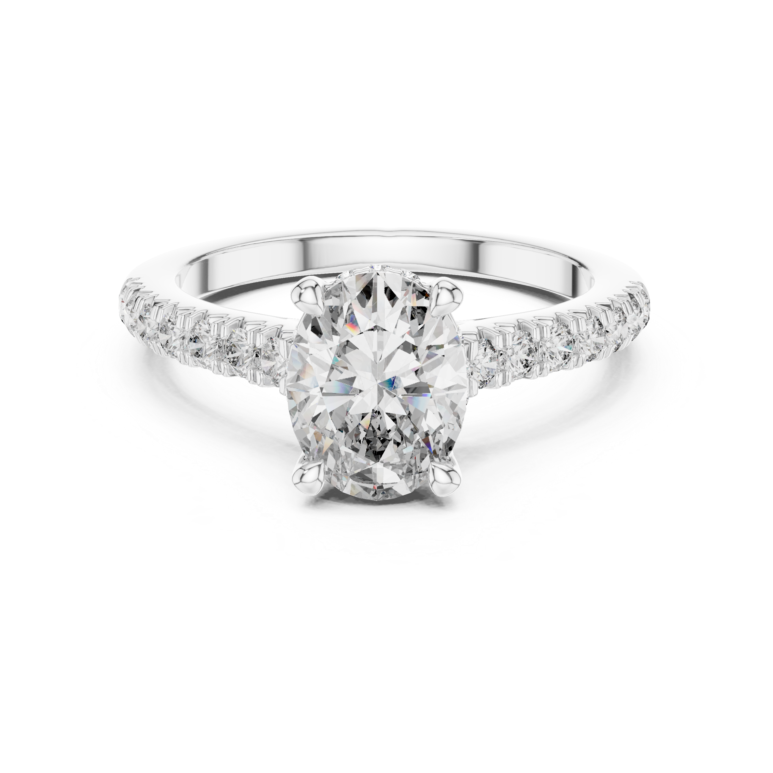 Solitaire Engagement Ring with Diamond-Studded Band and Halo Setting