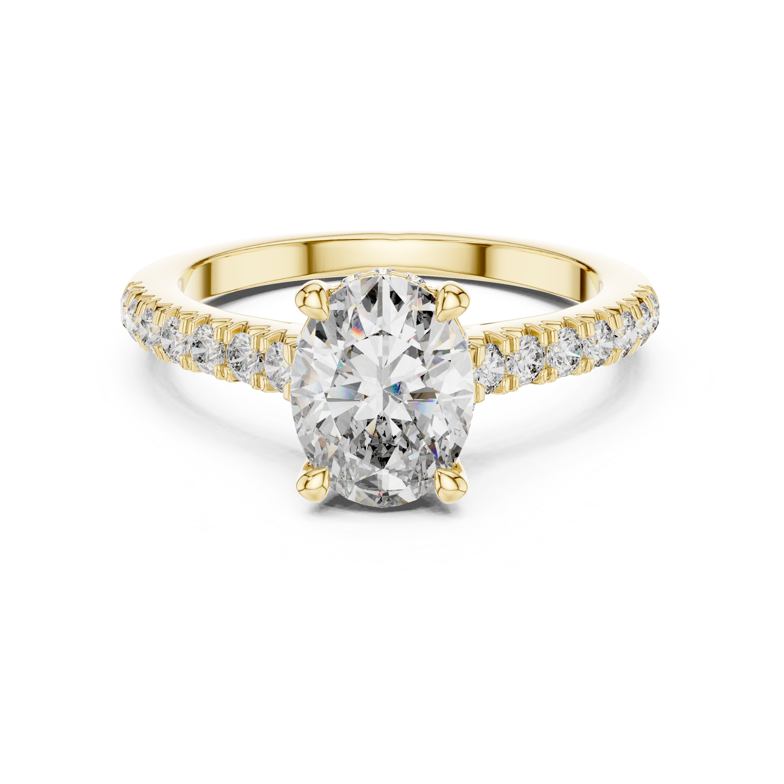 Solitaire Engagement Ring with Diamond-Studded Band and Halo Setting