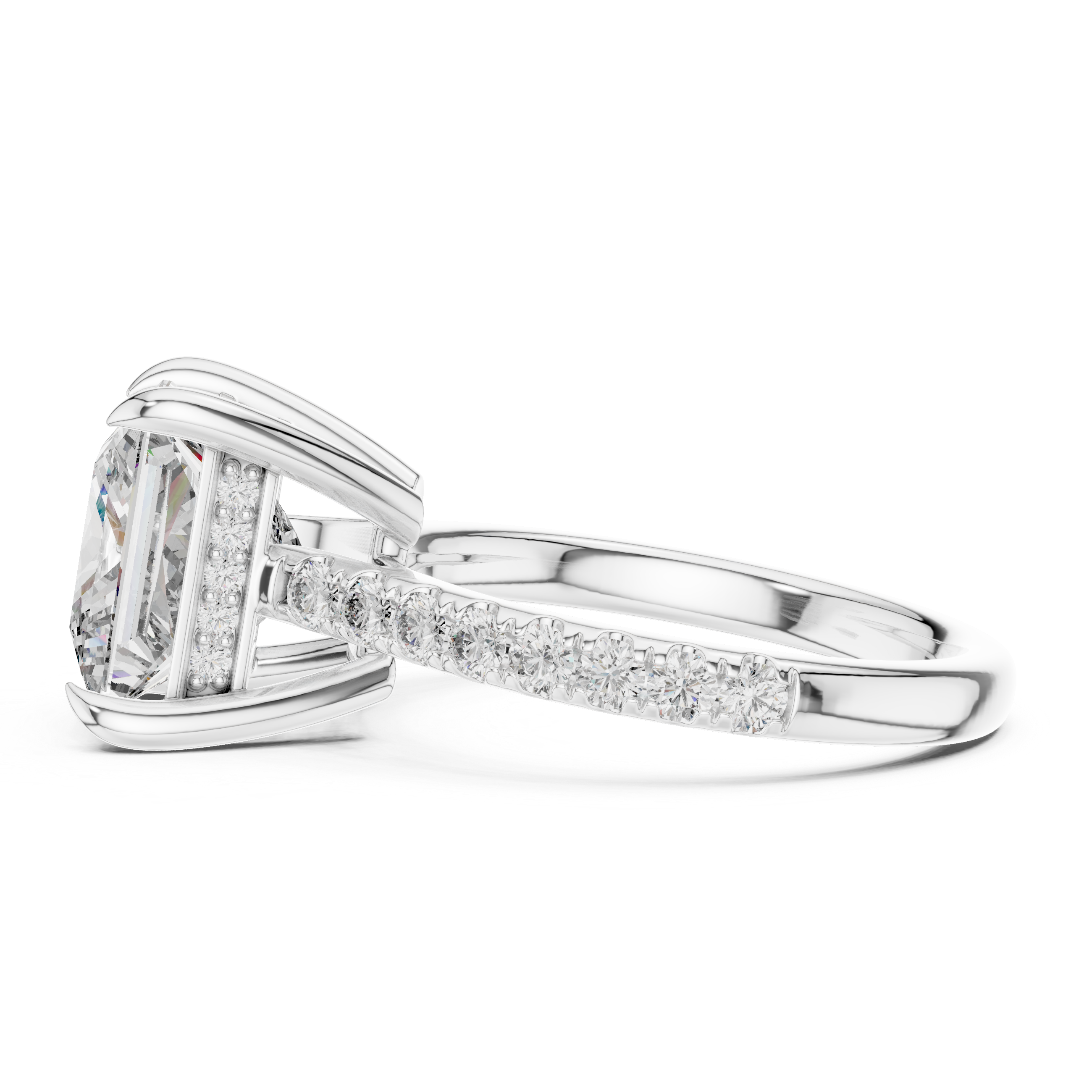 Cathedral Engagement Ring with Hidden Halo and Diamond Band