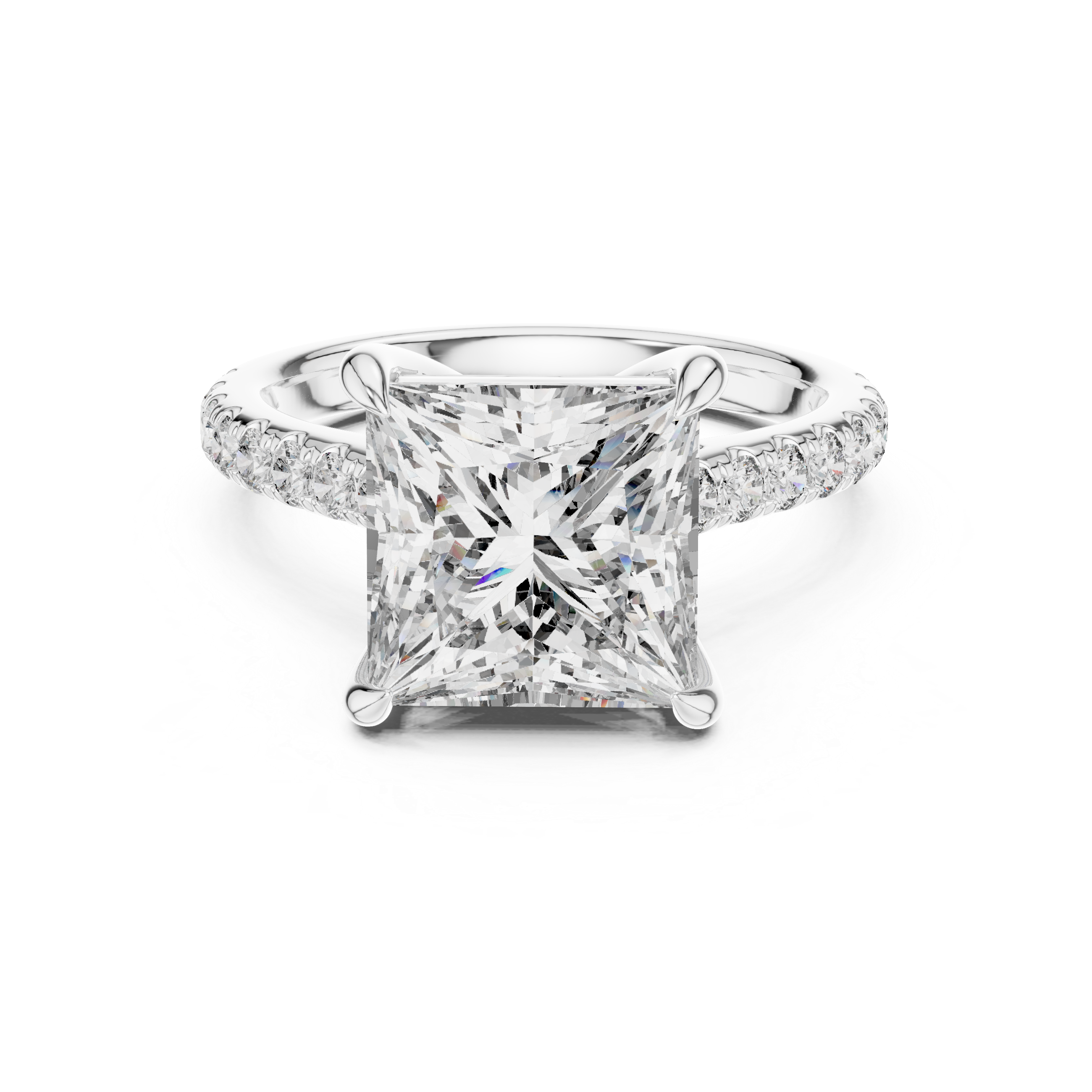 Cathedral Engagement Ring with Hidden Halo and Diamond Band