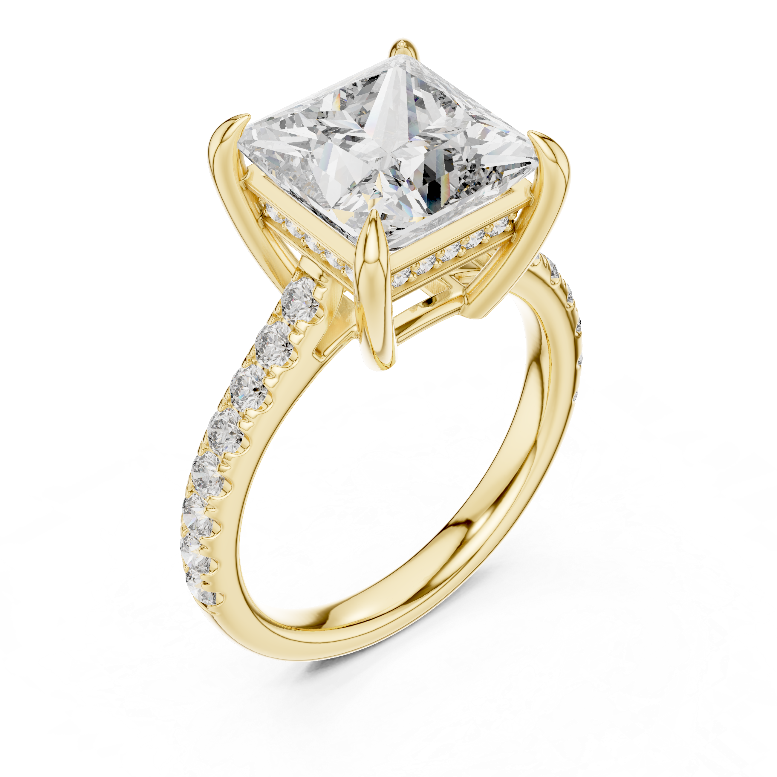 Cathedral Engagement Ring with Hidden Halo and Diamond Band