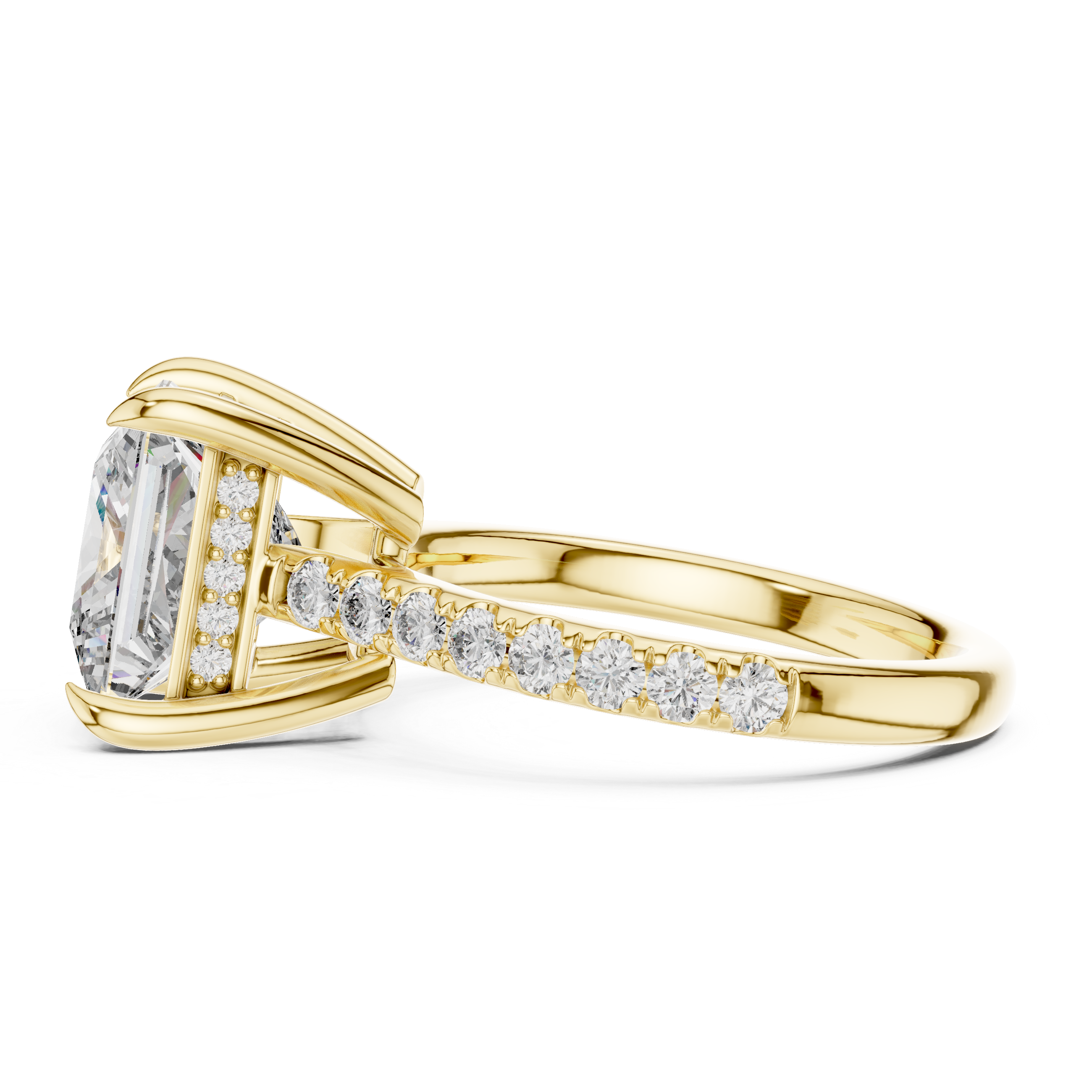 Cathedral Engagement Ring with Hidden Halo and Diamond Band