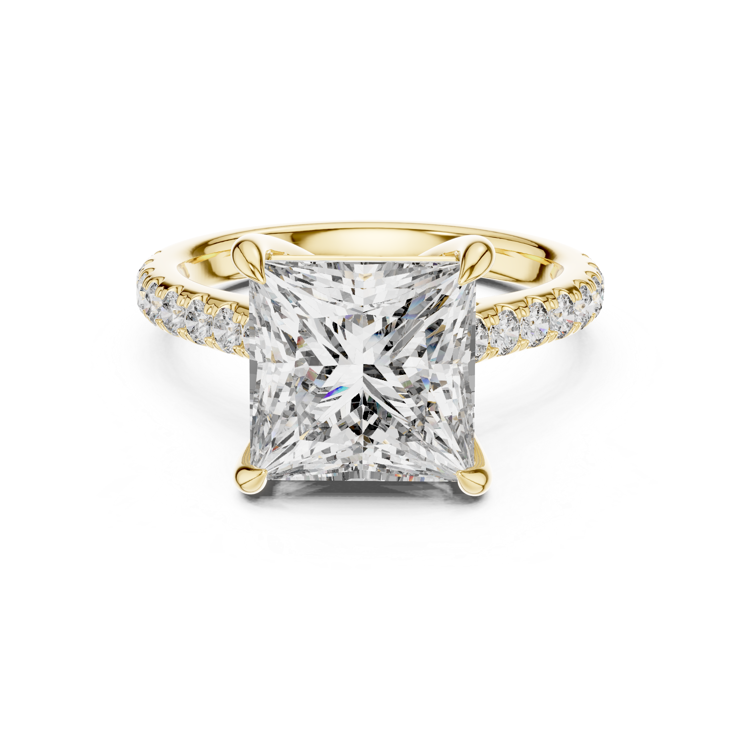 Cathedral Engagement Ring with Hidden Halo and Diamond Band
