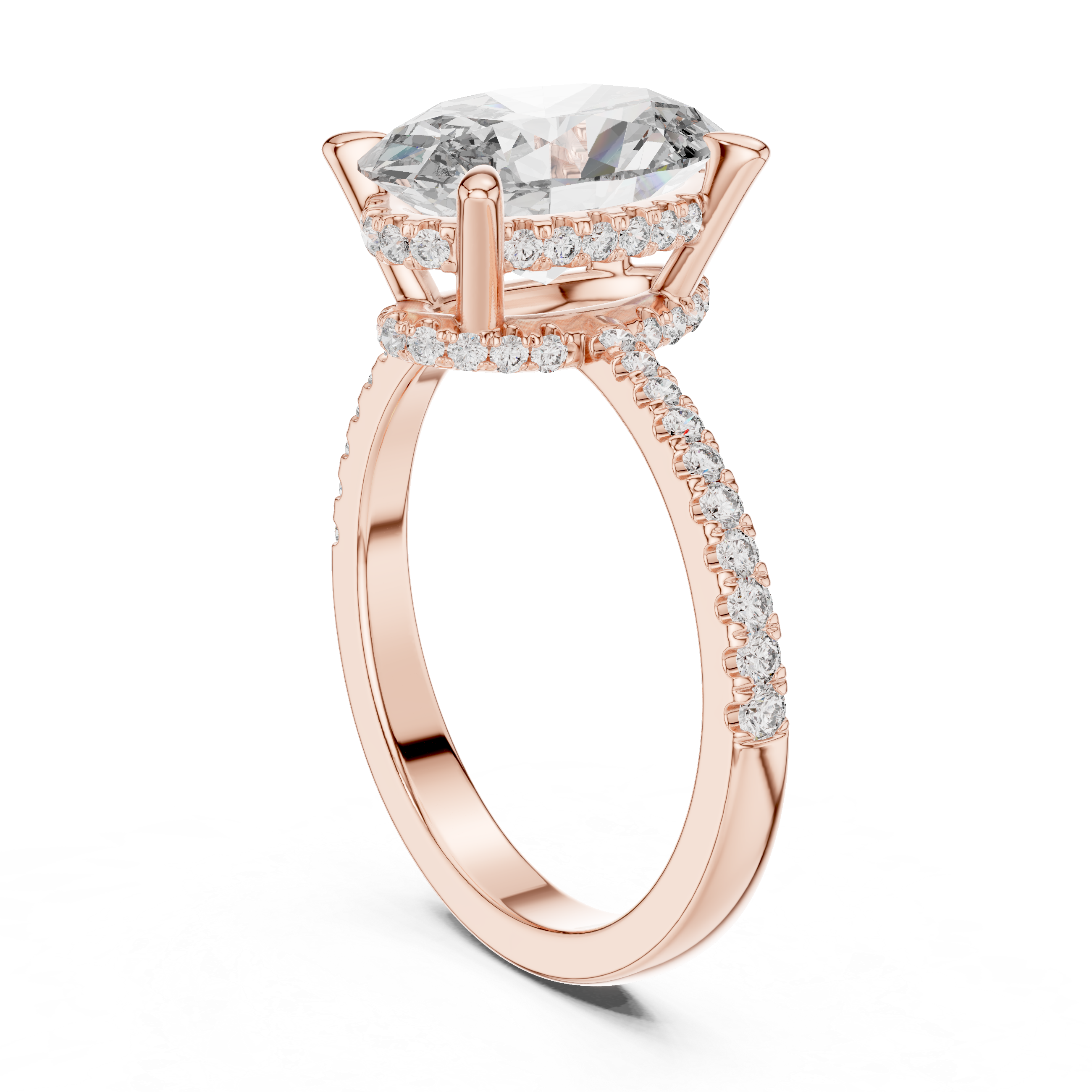 Double Halo Rose Gold Engagement Ring with Oval-Cut Center Diamond and Pav‚ Band