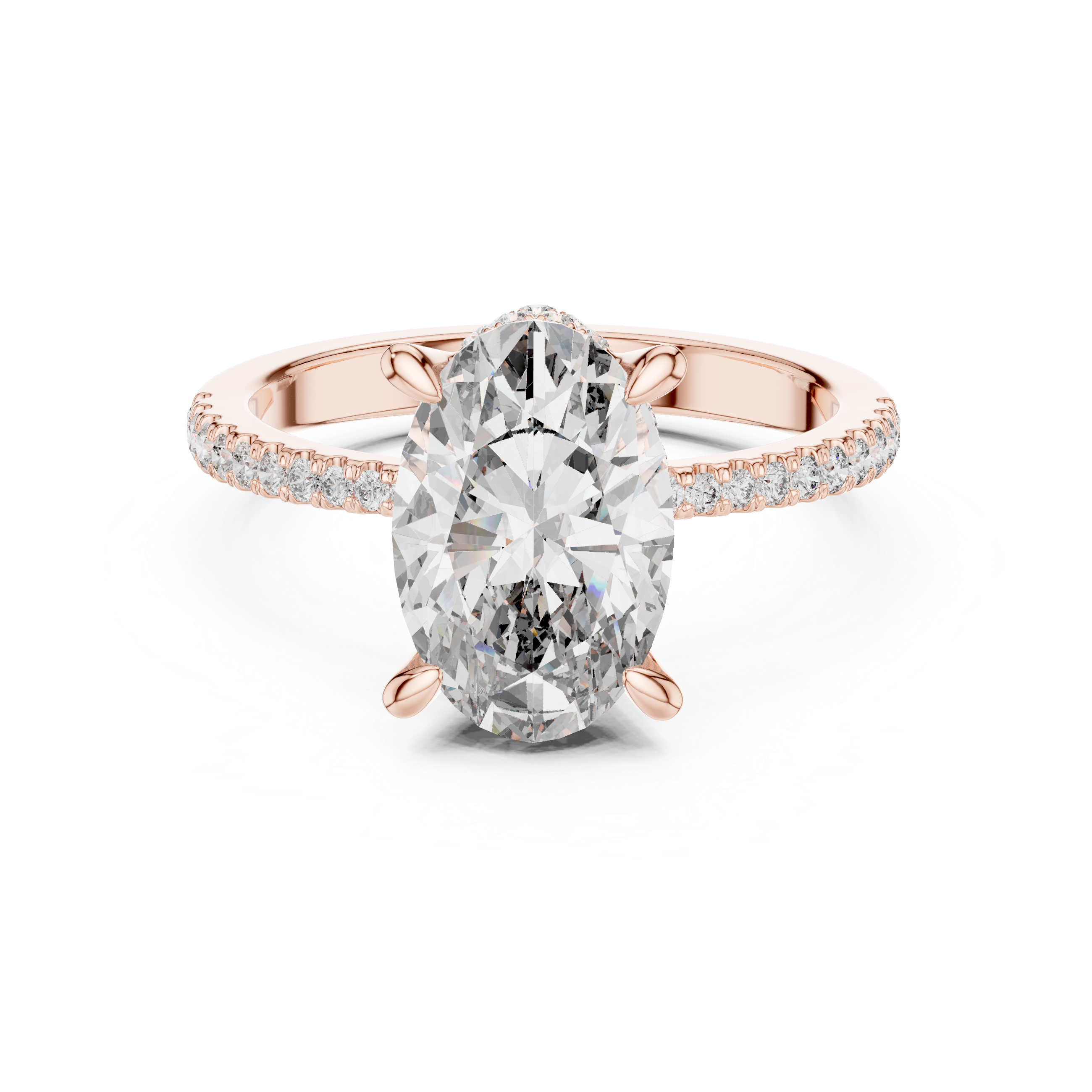 Double Halo Rose Gold Engagement Ring with Oval-Cut Center Diamond and Pav‚ Band