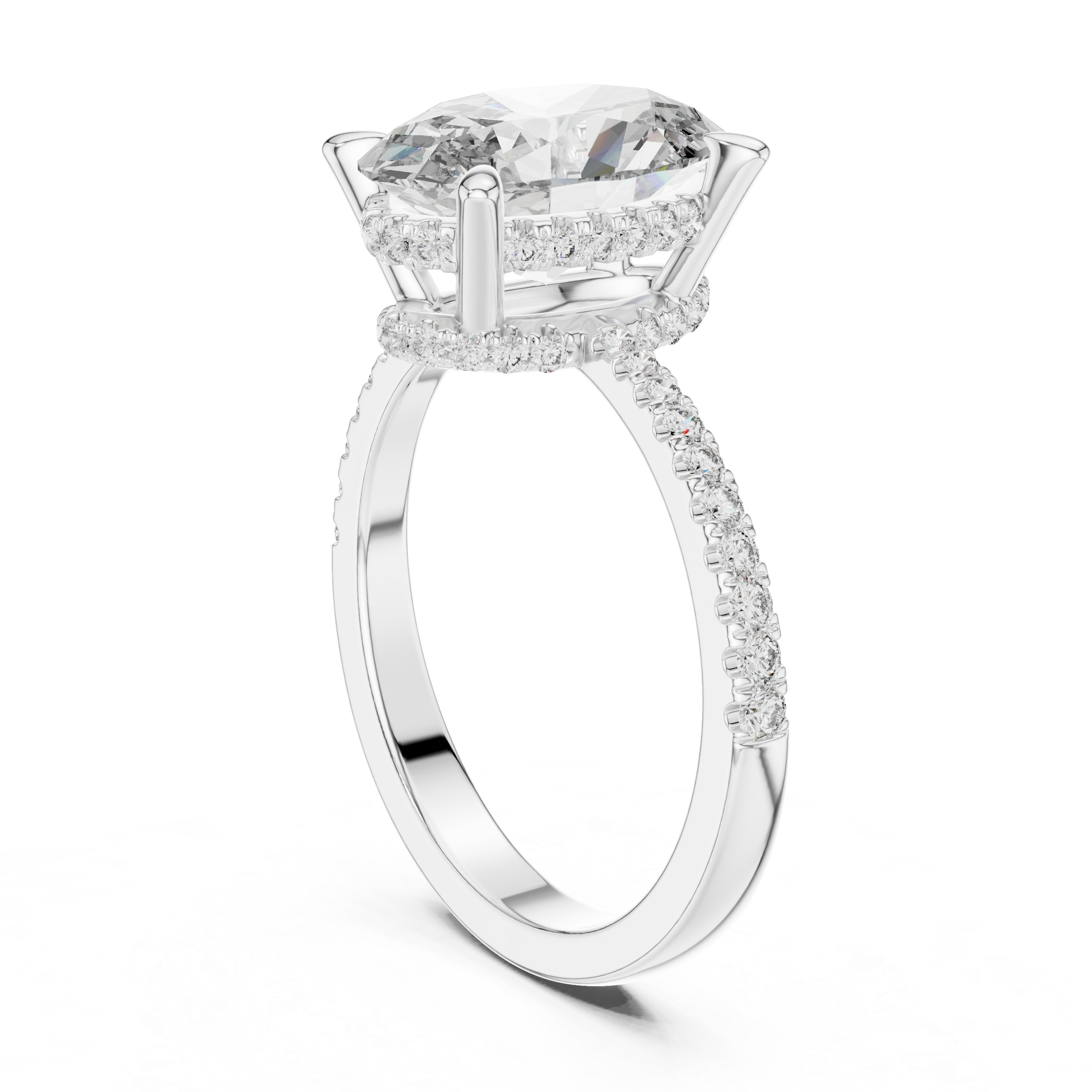 Double Halo Rose Gold Engagement Ring with Oval-Cut Center Diamond and Pav‚ Band