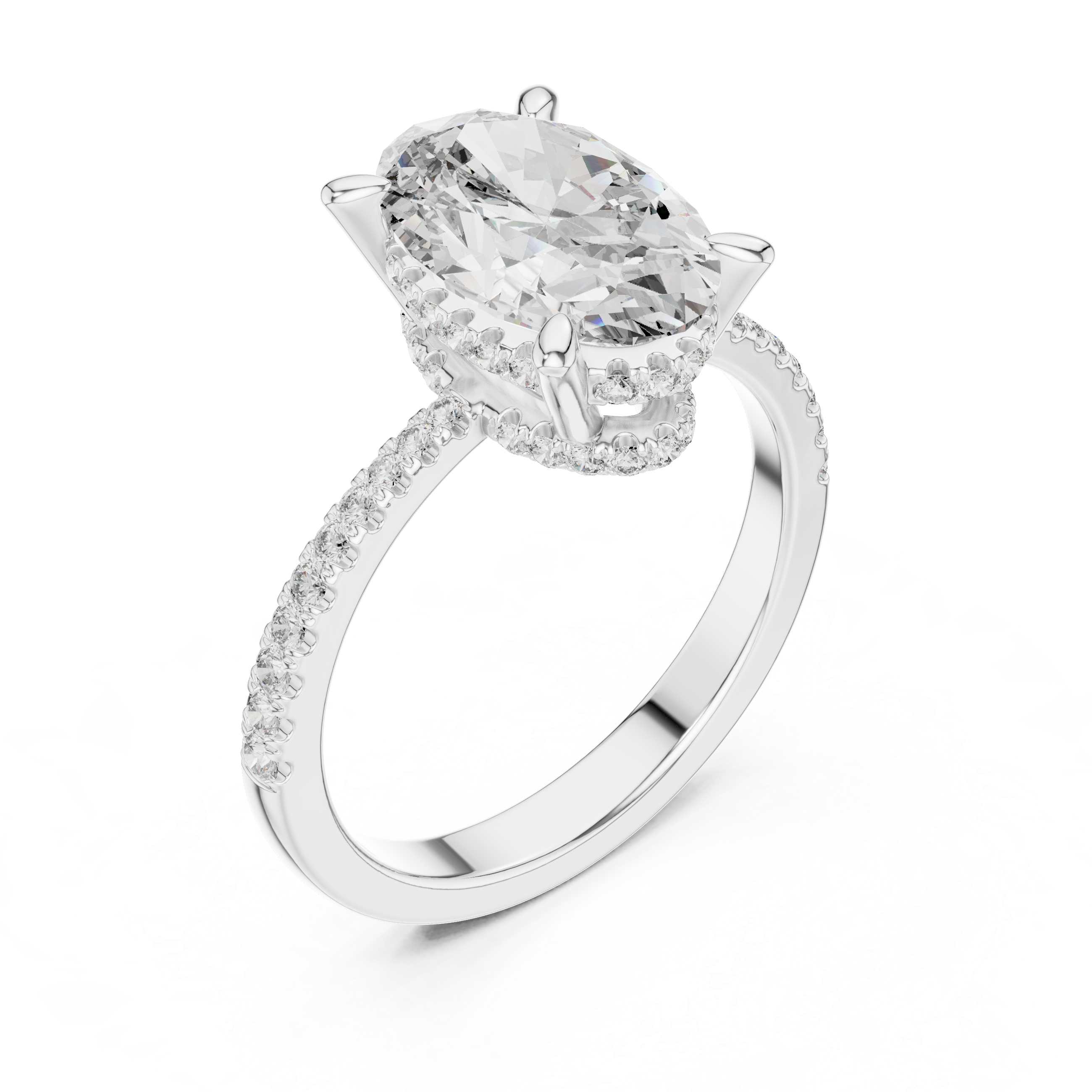 Double Halo Rose Gold Engagement Ring with Oval-Cut Center Diamond and Pav‚ Band