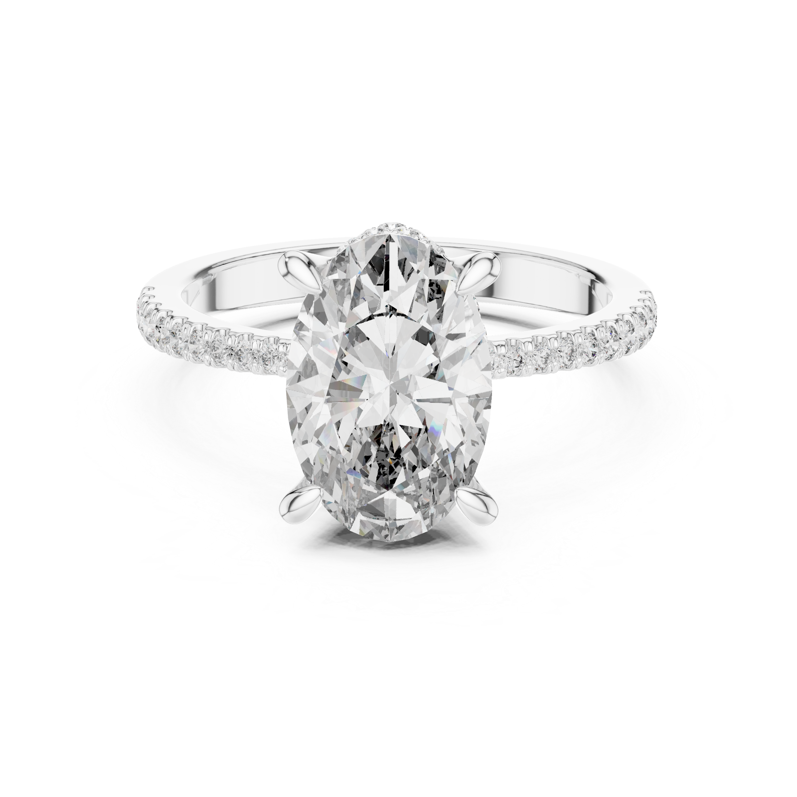 Double Halo Rose Gold Engagement Ring with Oval-Cut Center Diamond and Pav‚ Band