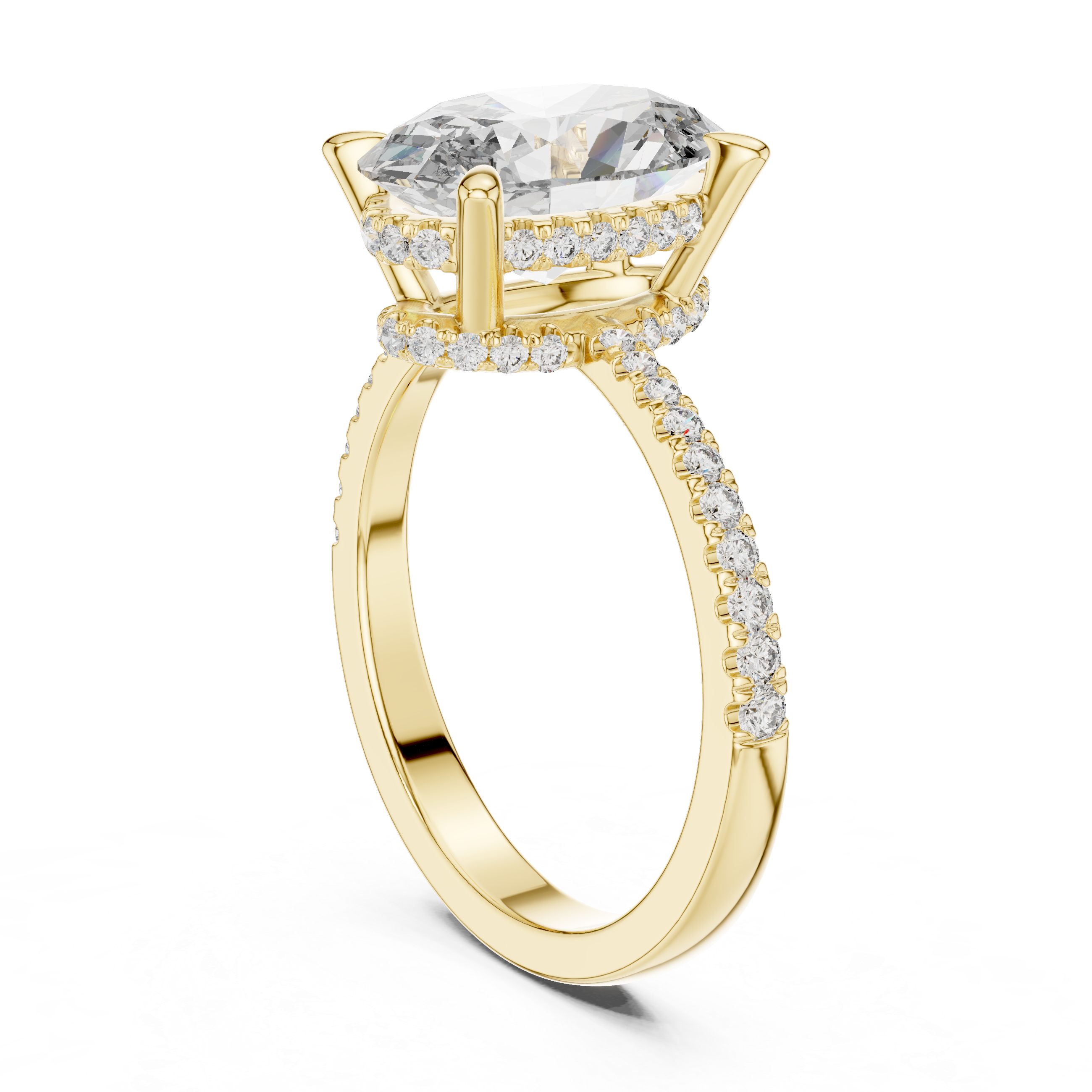 Double Halo Rose Gold Engagement Ring with Oval-Cut Center Diamond and Pav‚ Band