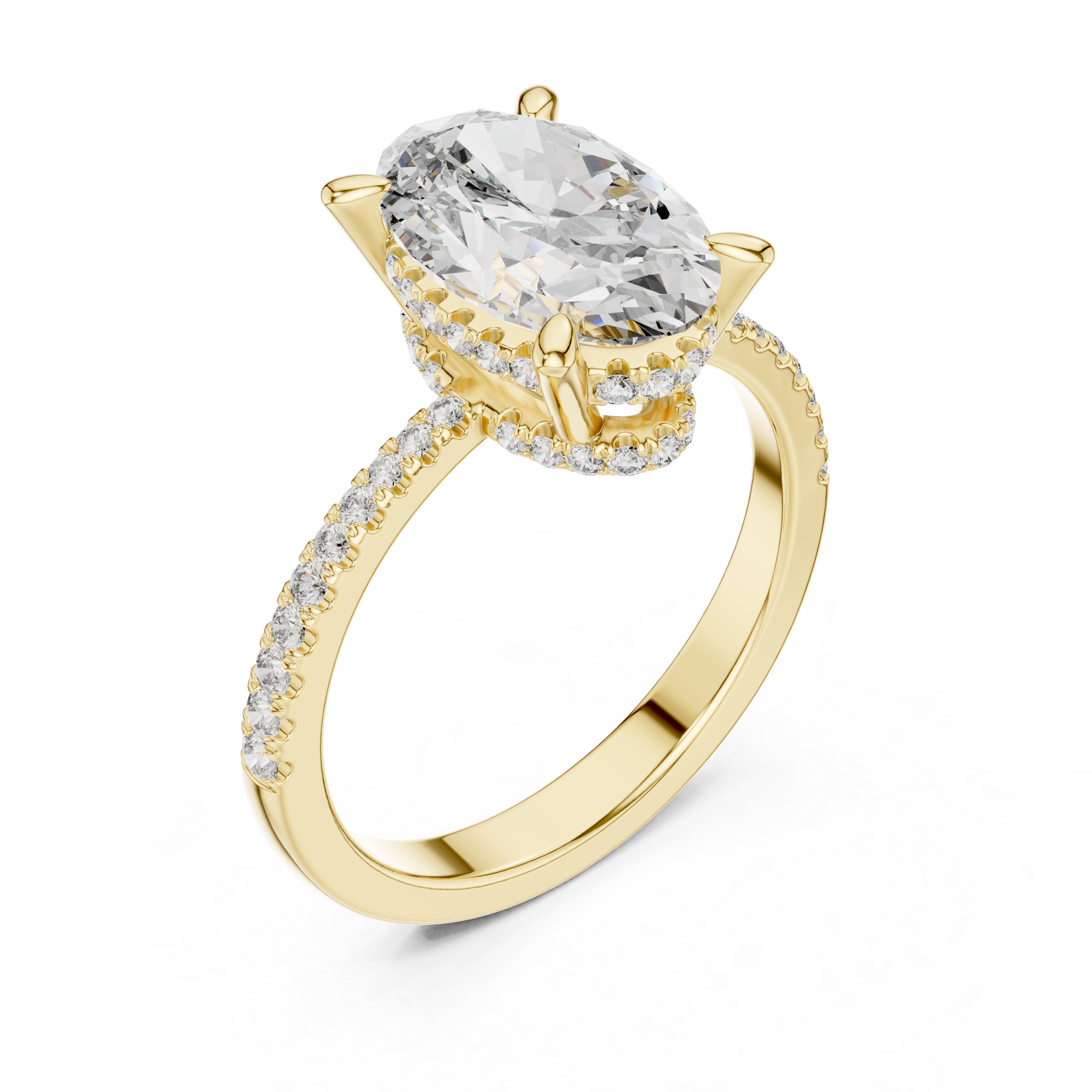 Double Halo Rose Gold Engagement Ring with Oval-Cut Center Diamond and Pav‚ Band