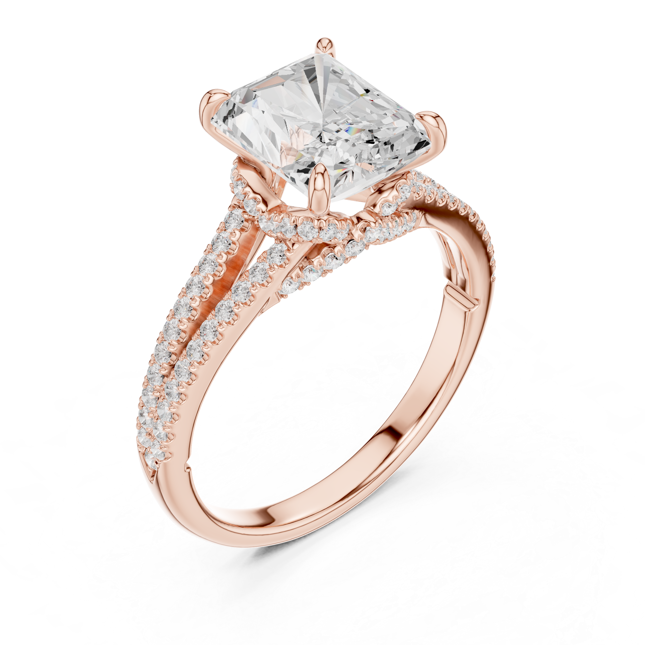 Double Band Engagement Ring with Radiant-Cut Center Diamond