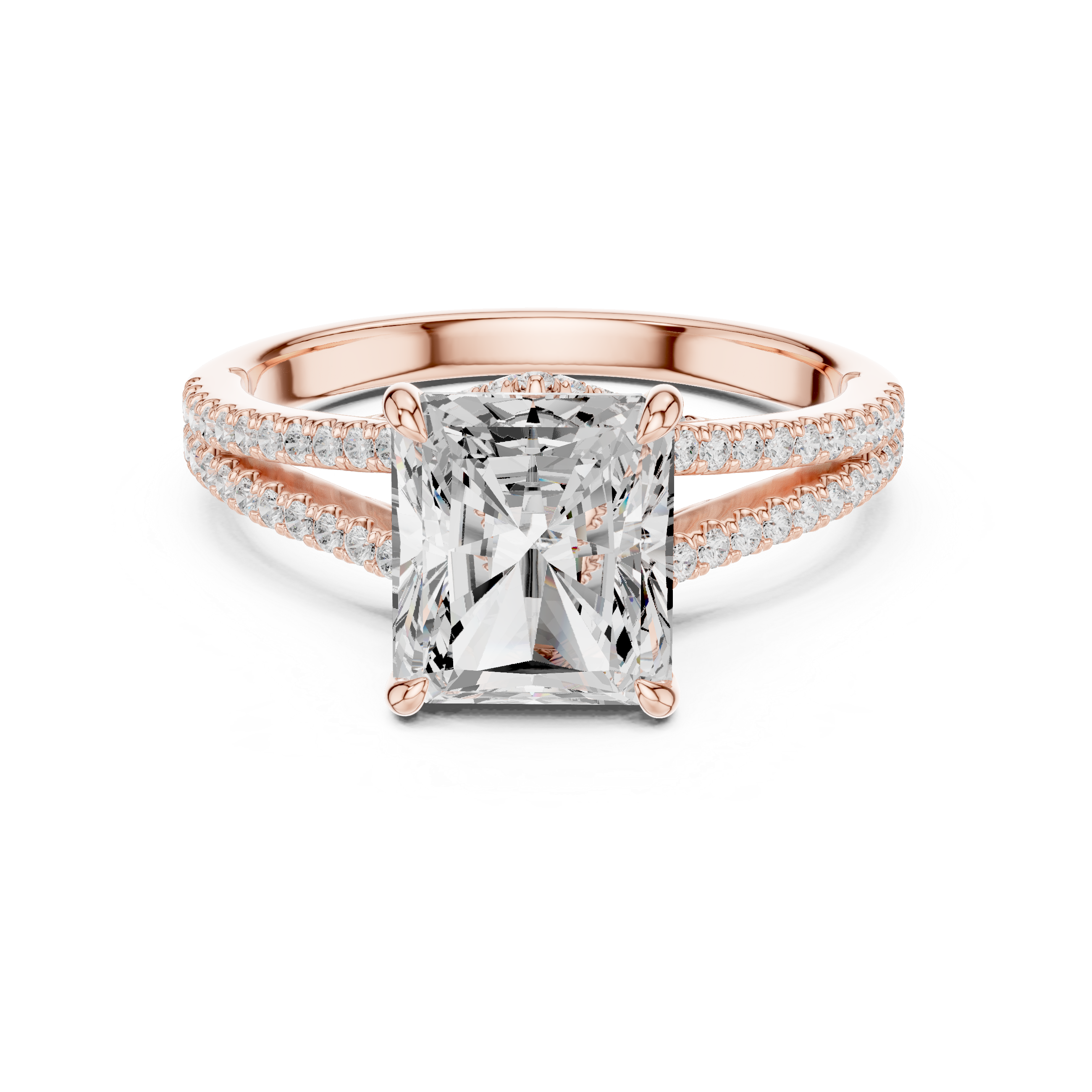 Double Band Engagement Ring with Radiant-Cut Center Diamond