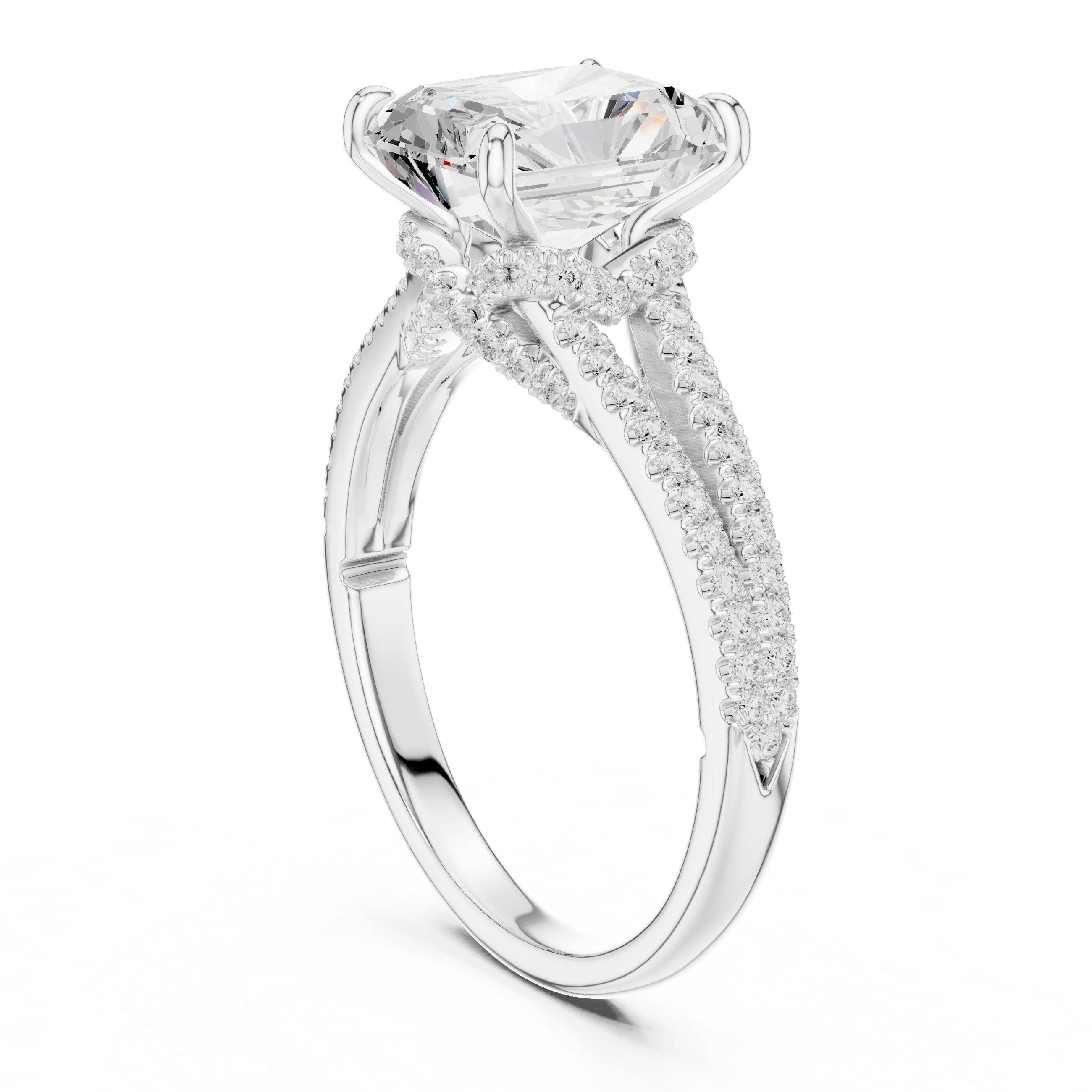 Double Band Engagement Ring with Radiant-Cut Center Diamond