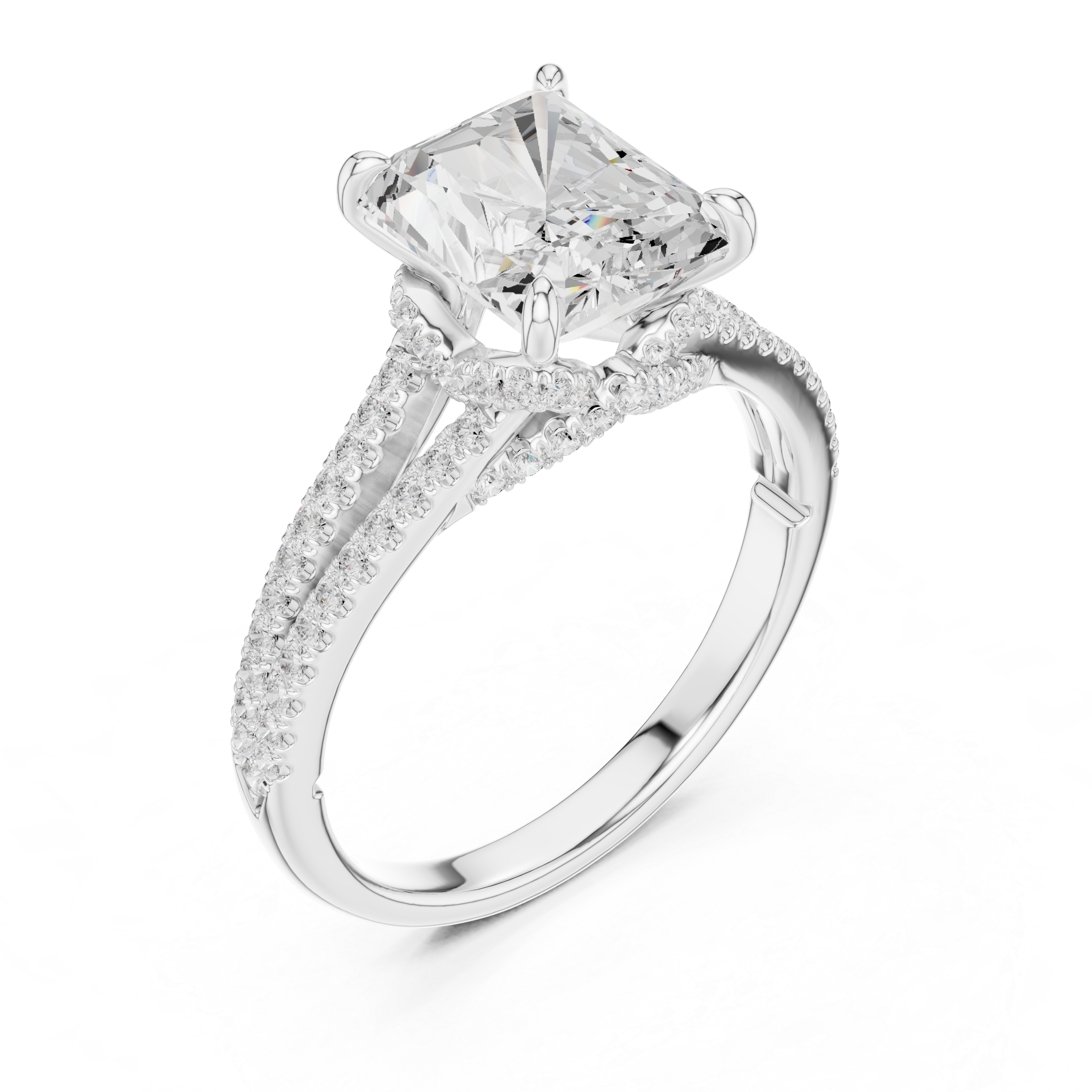Double Band Engagement Ring with Radiant-Cut Center Diamond