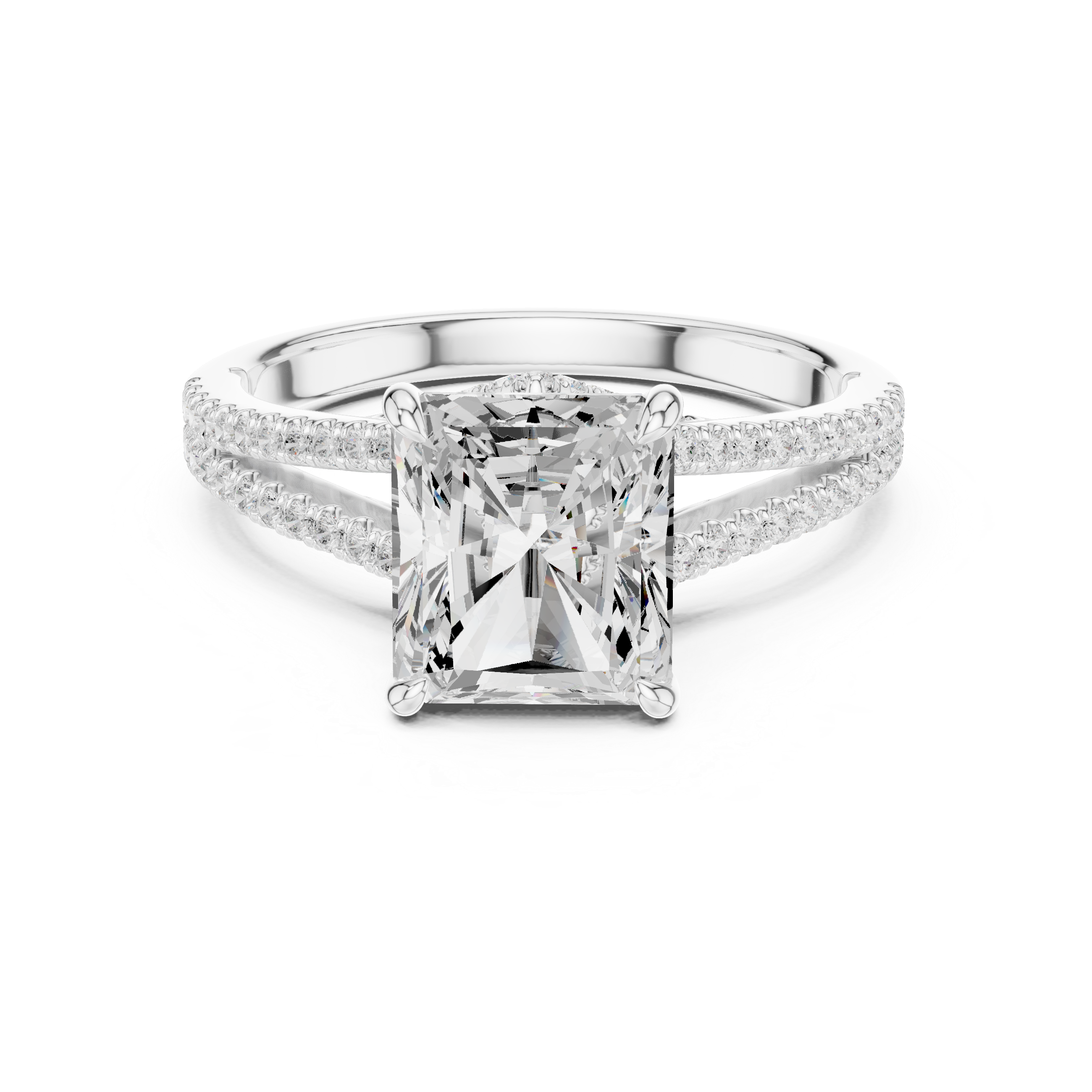 Double Band Engagement Ring with Radiant-Cut Center Diamond