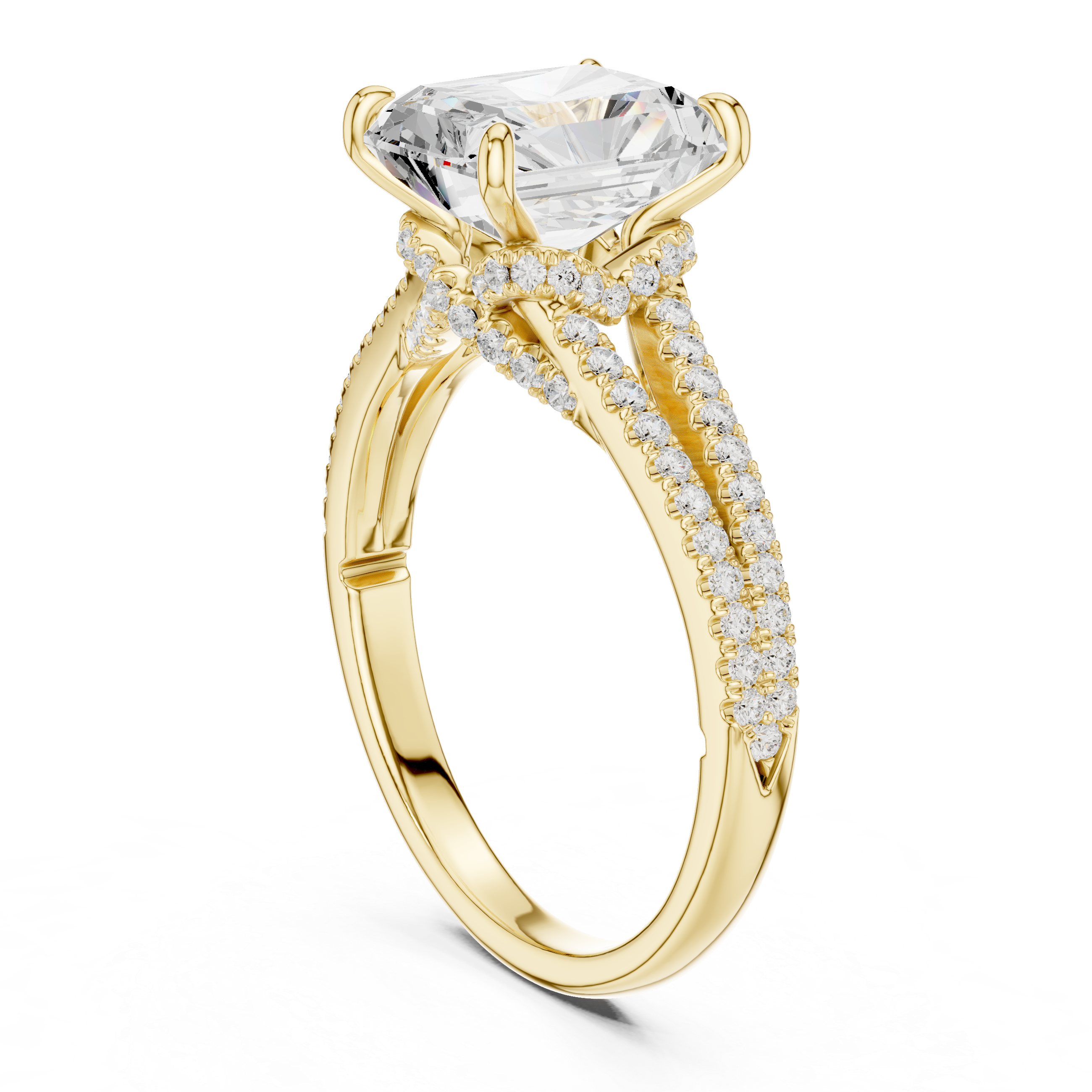 Double Band Engagement Ring with Radiant-Cut Center Diamond