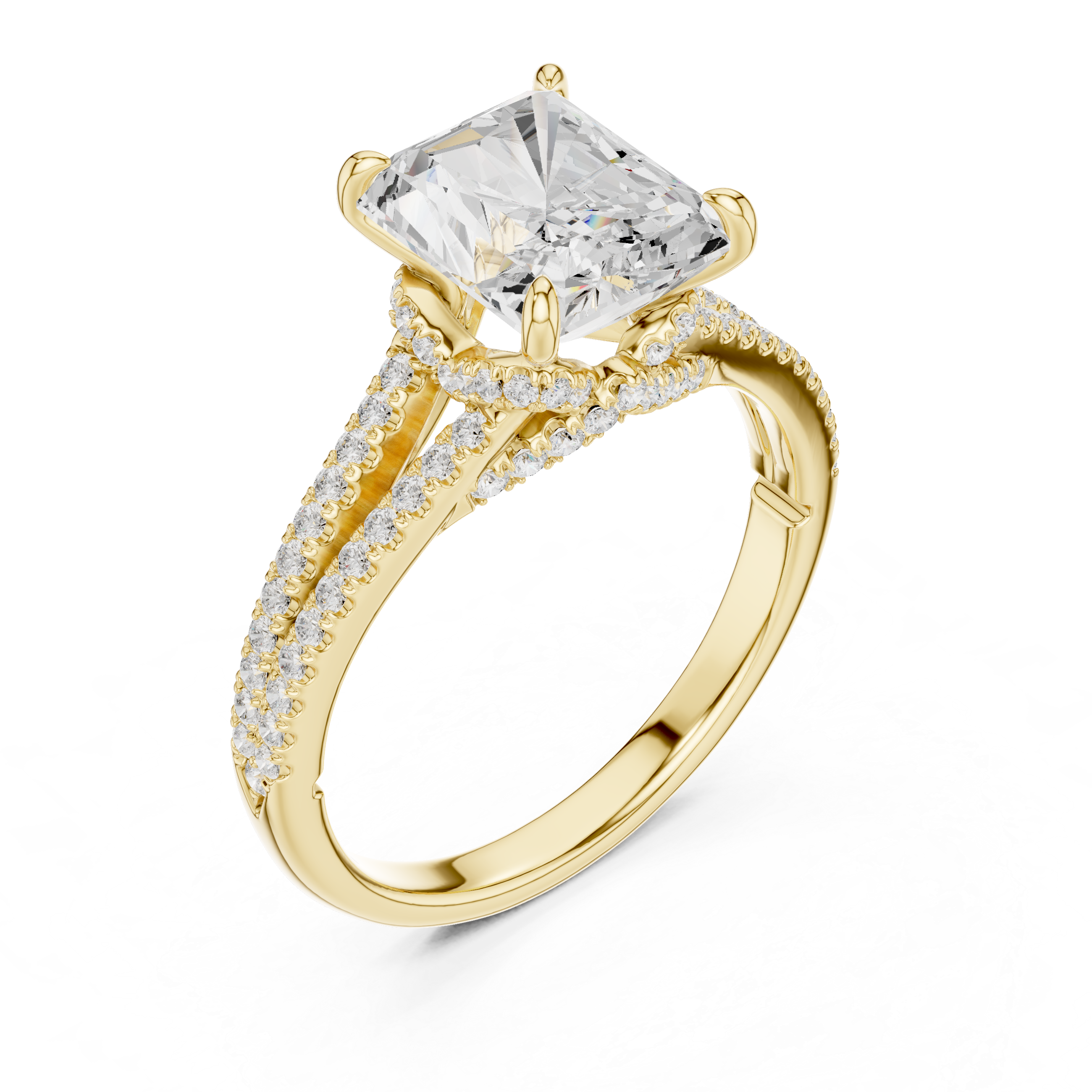 Double Band Engagement Ring with Radiant-Cut Center Diamond