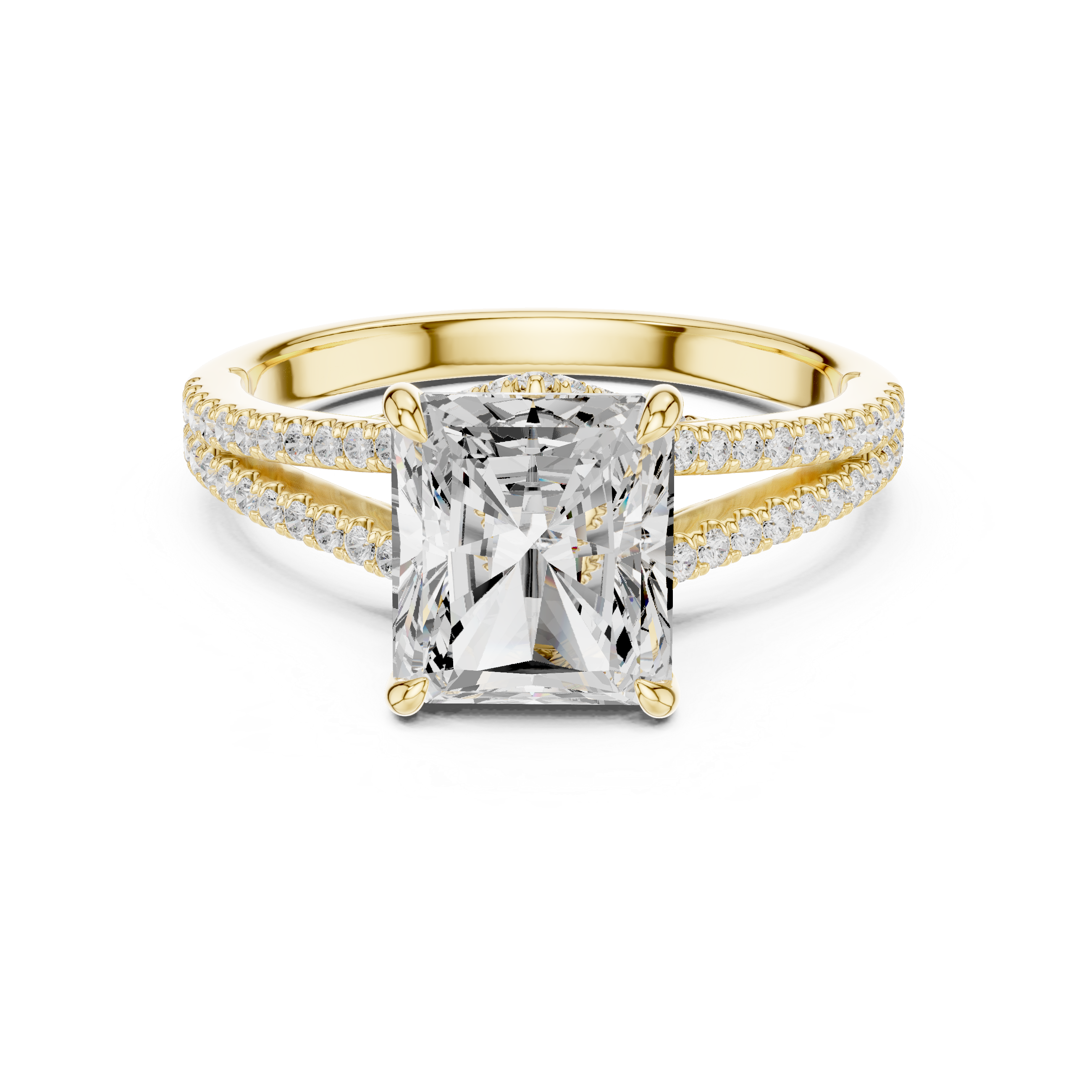 Double Band Engagement Ring with Radiant-Cut Center Diamond