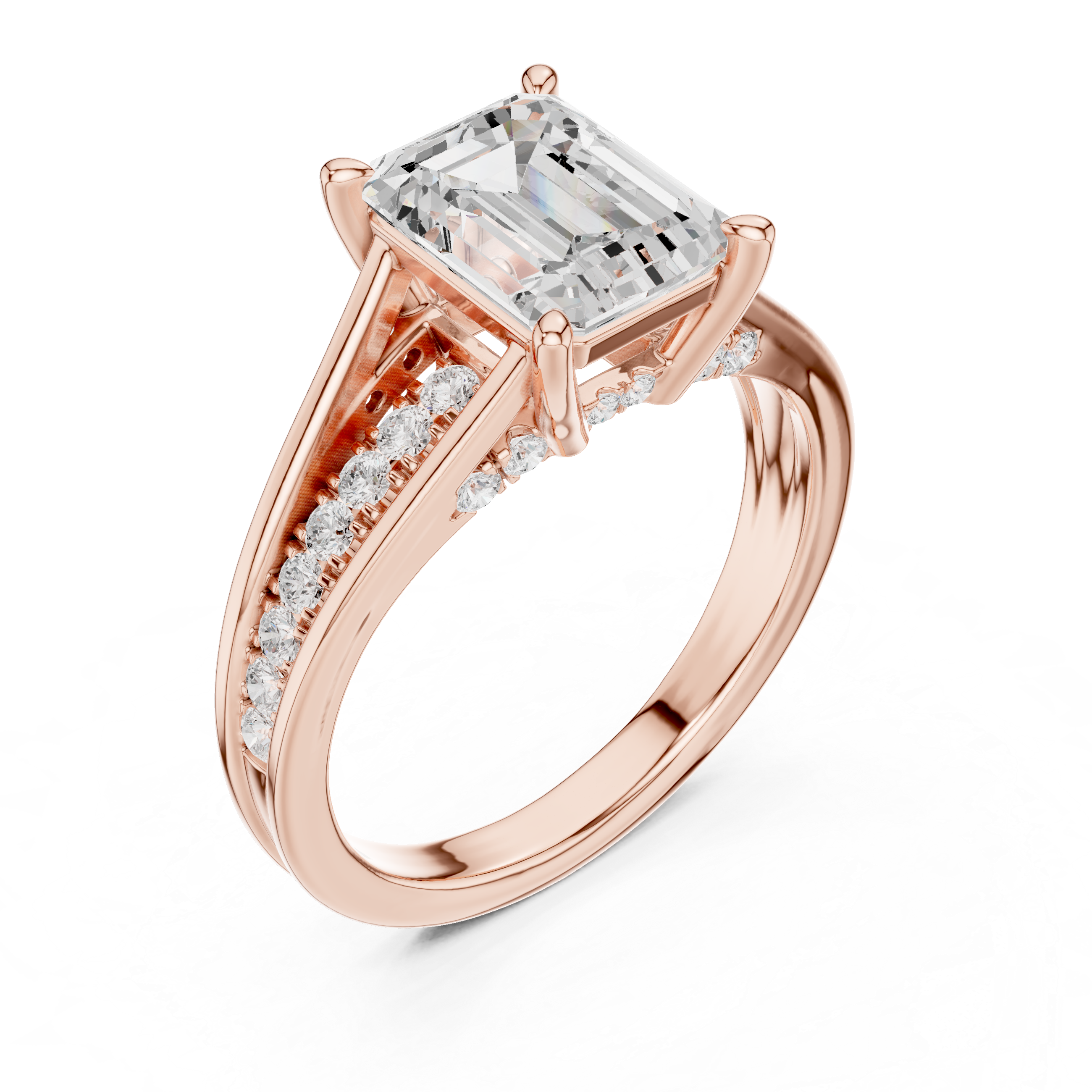 Engagement Ring with Emerald-Cut Center Diamond and Pav‚ Accents