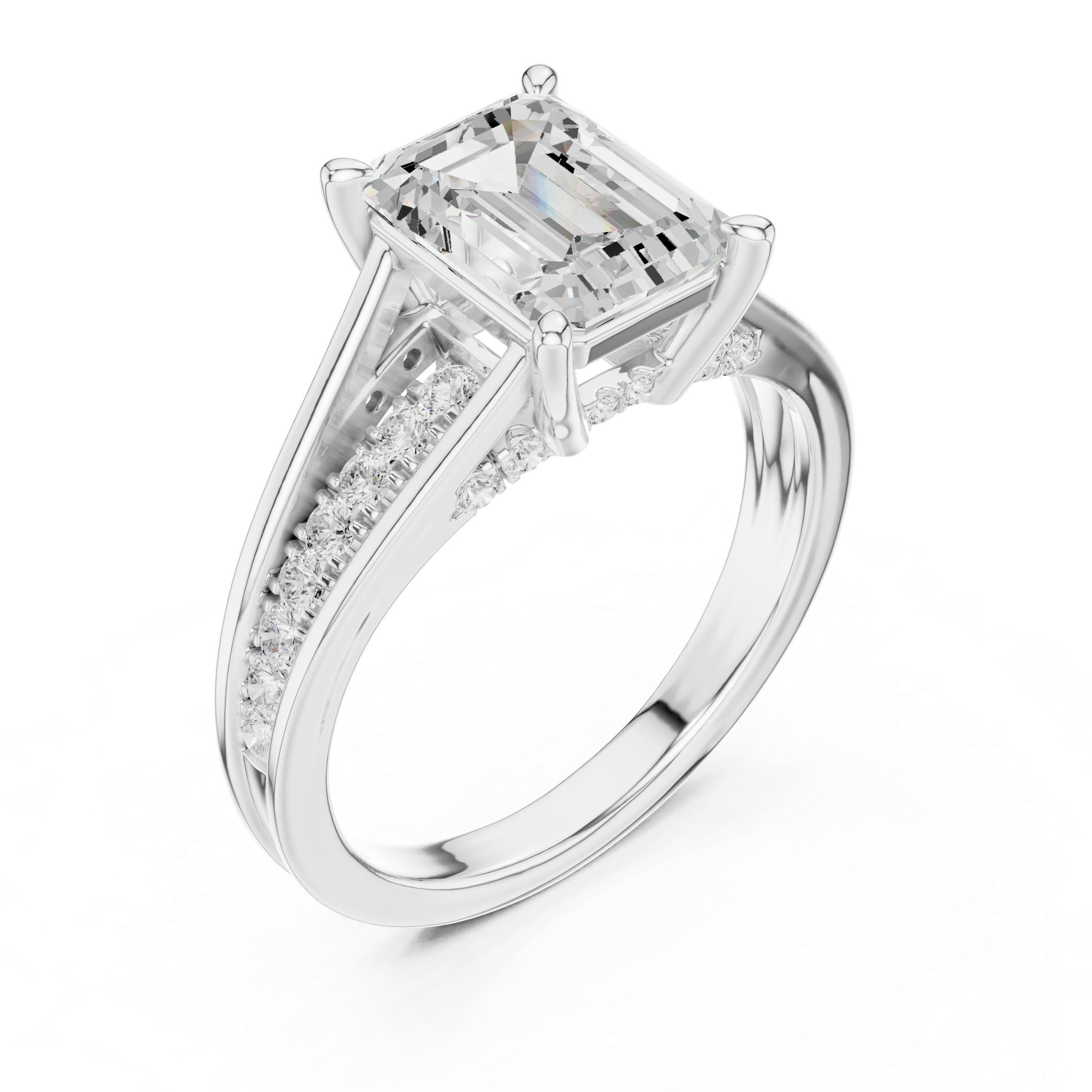 Engagement Ring with Emerald-Cut Center Diamond and Pav‚ Accents