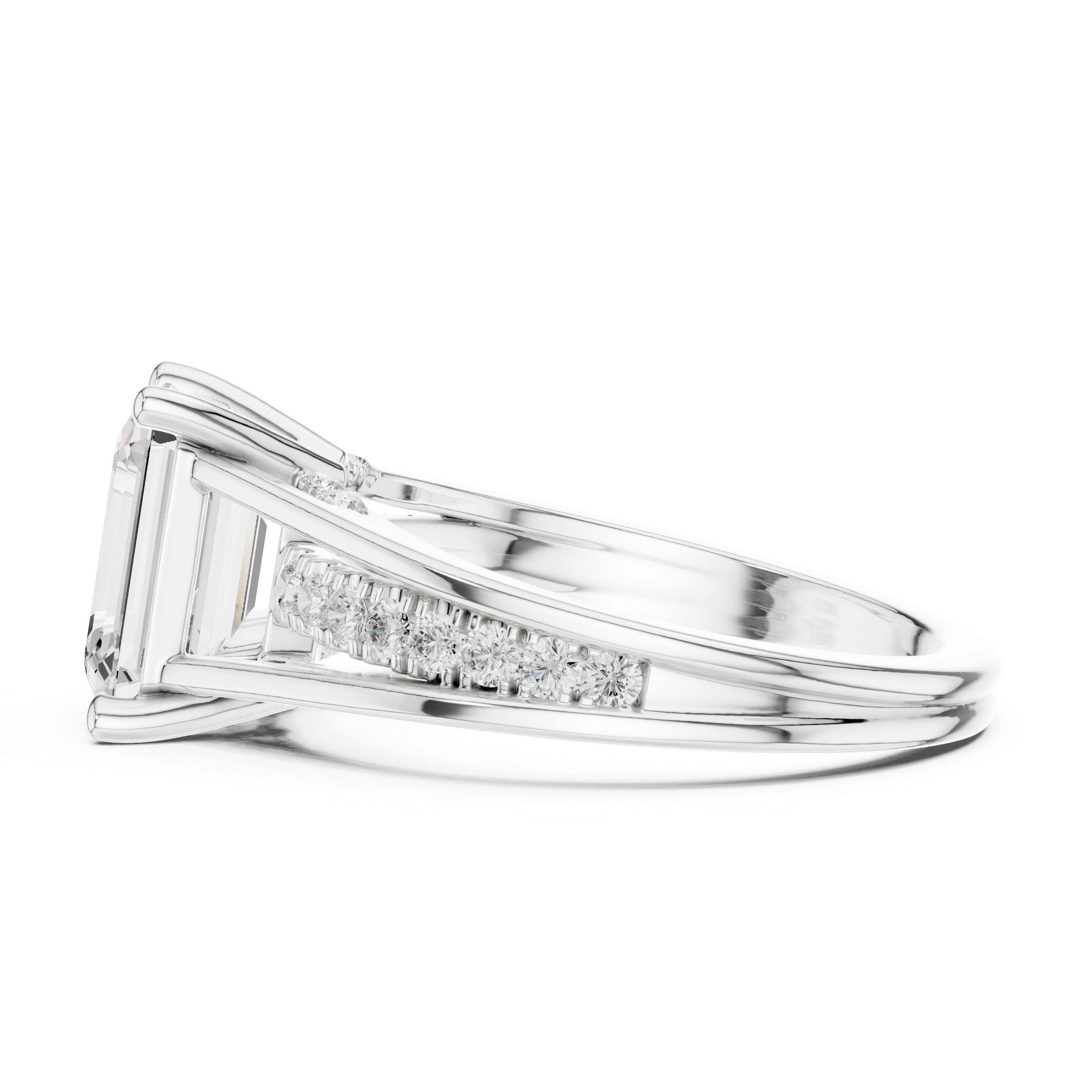 Engagement Ring with Emerald-Cut Center Diamond and Pav‚ Accents