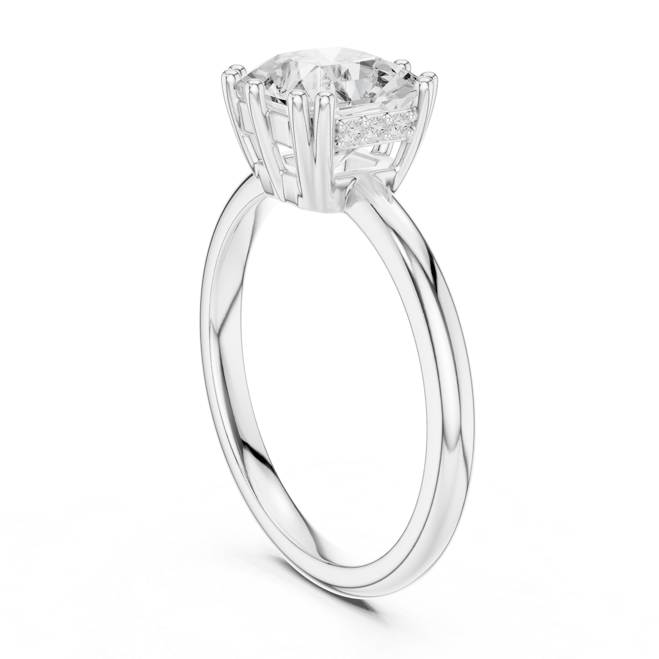 Solitaire Engagement Ring with Cushion-Cut Diamond and Eight-Prong Setting