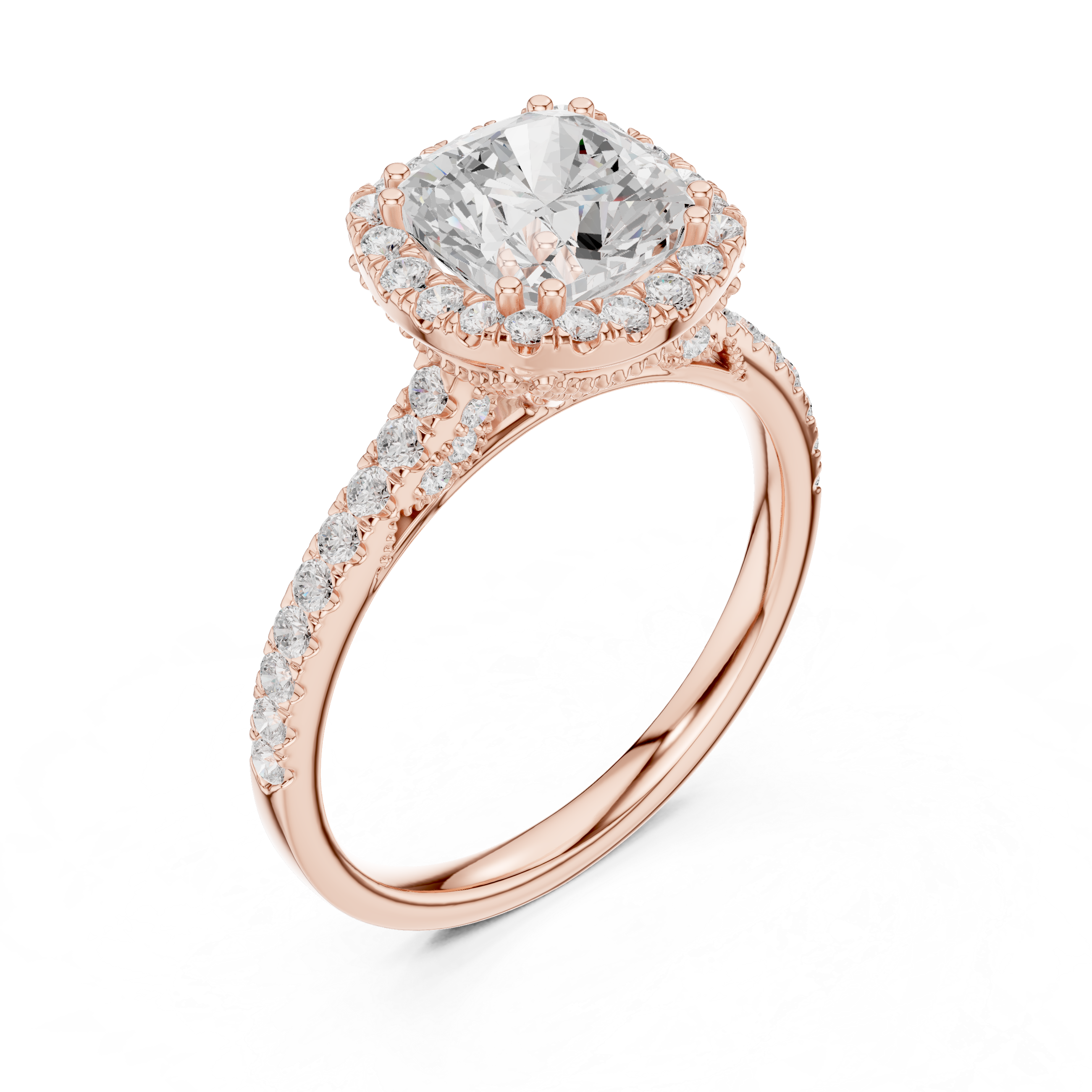Cushion Halo Engagement Ring with Pav‚ Band