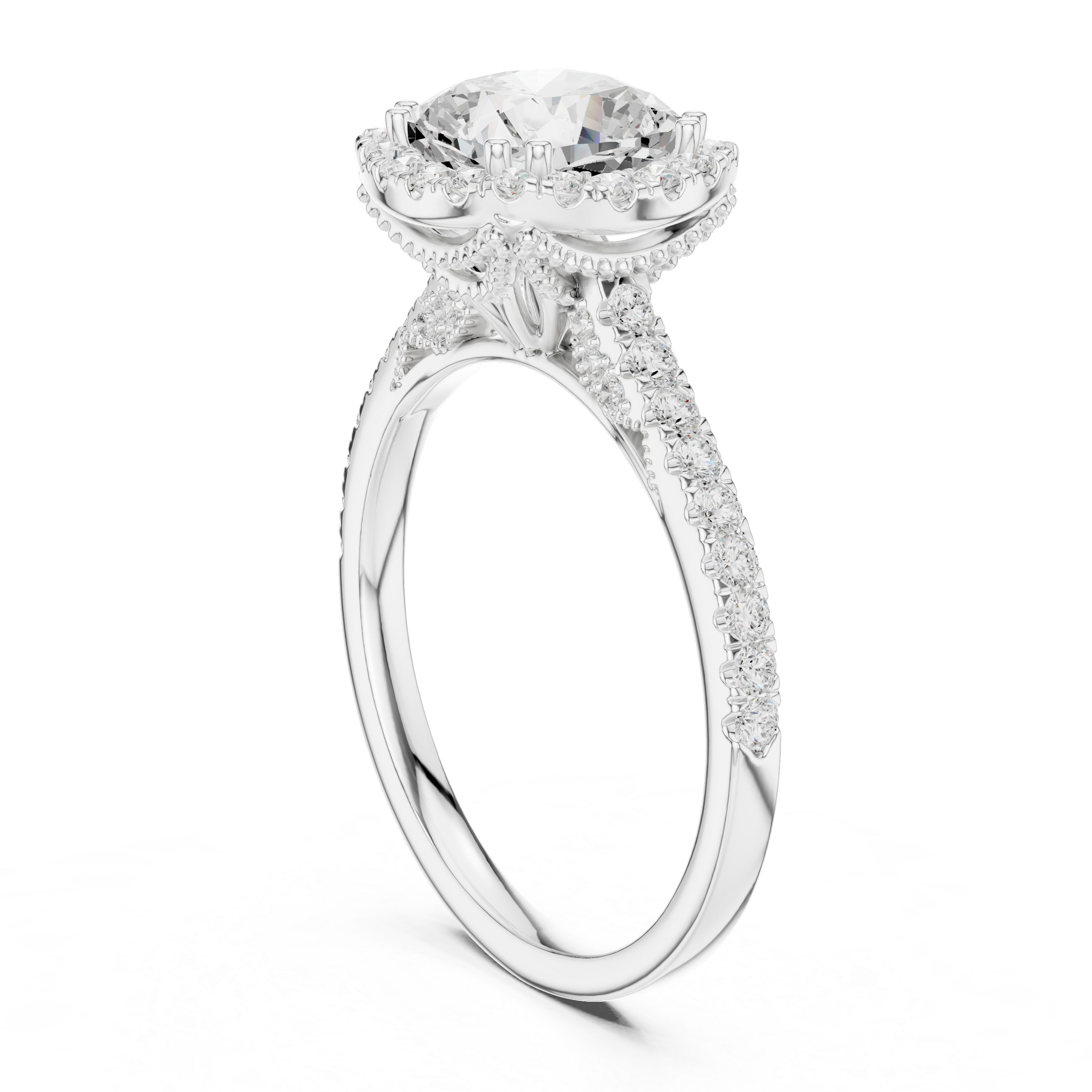 Cushion Halo Engagement Ring with Pav‚ Band