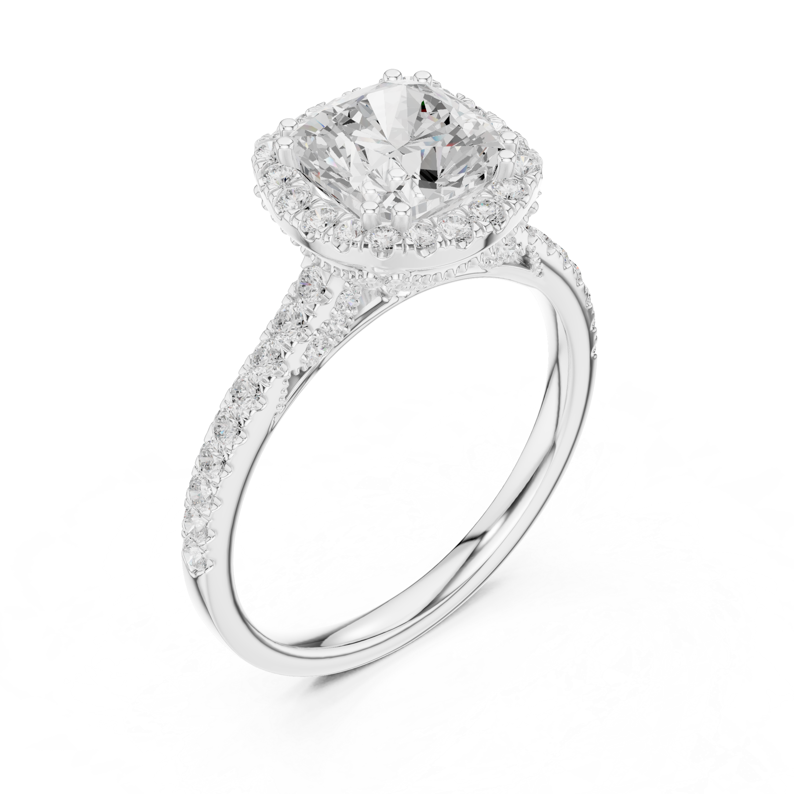Cushion Halo Engagement Ring with Pav‚ Band