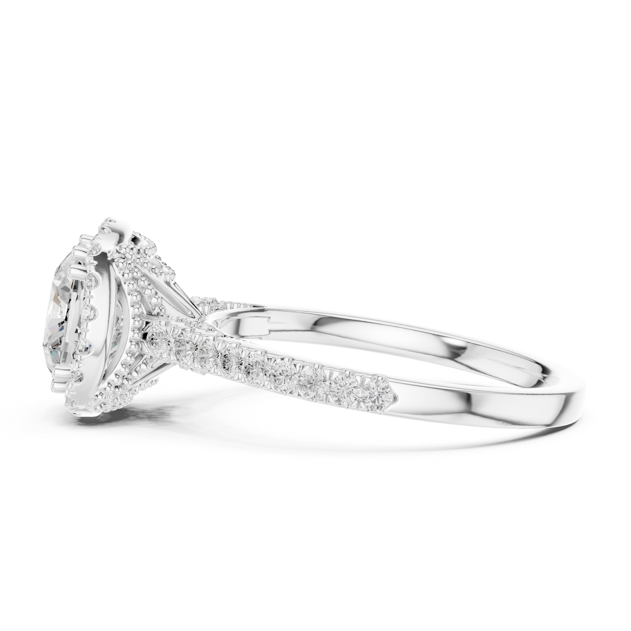 Cushion Halo Engagement Ring with Pav‚ Band
