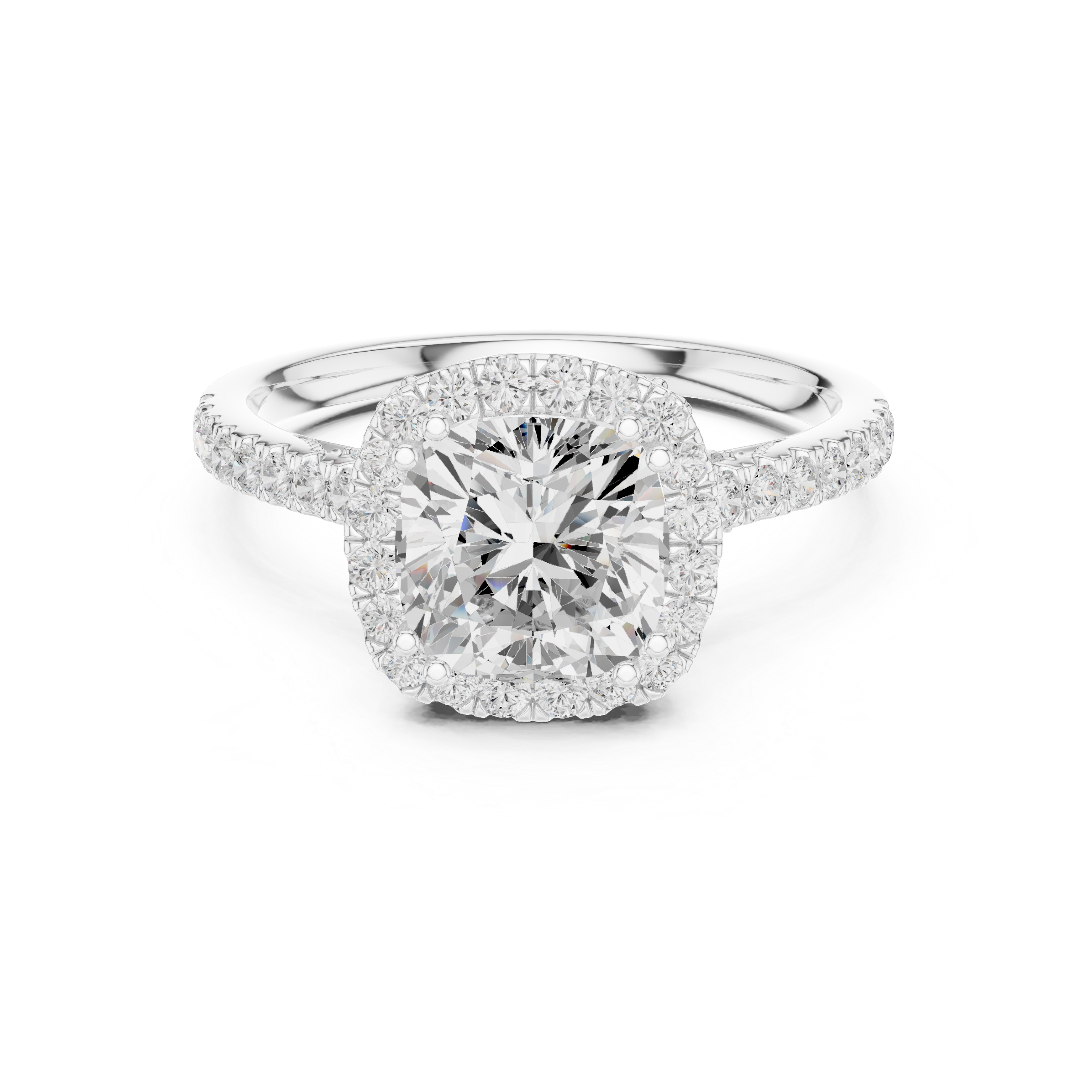 Cushion Halo Engagement Ring with Pav‚ Band