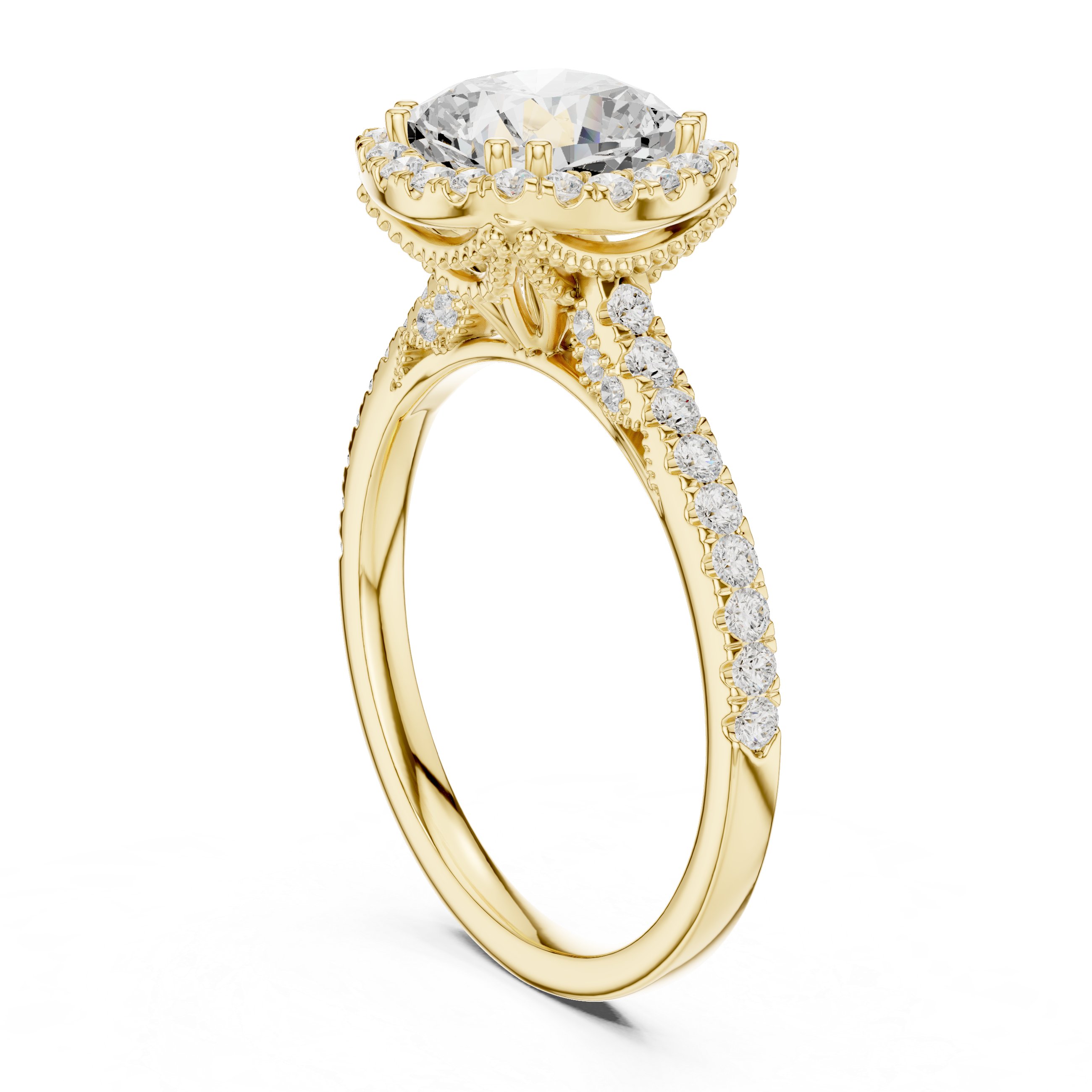 Cushion Halo Engagement Ring with Pav‚ Band