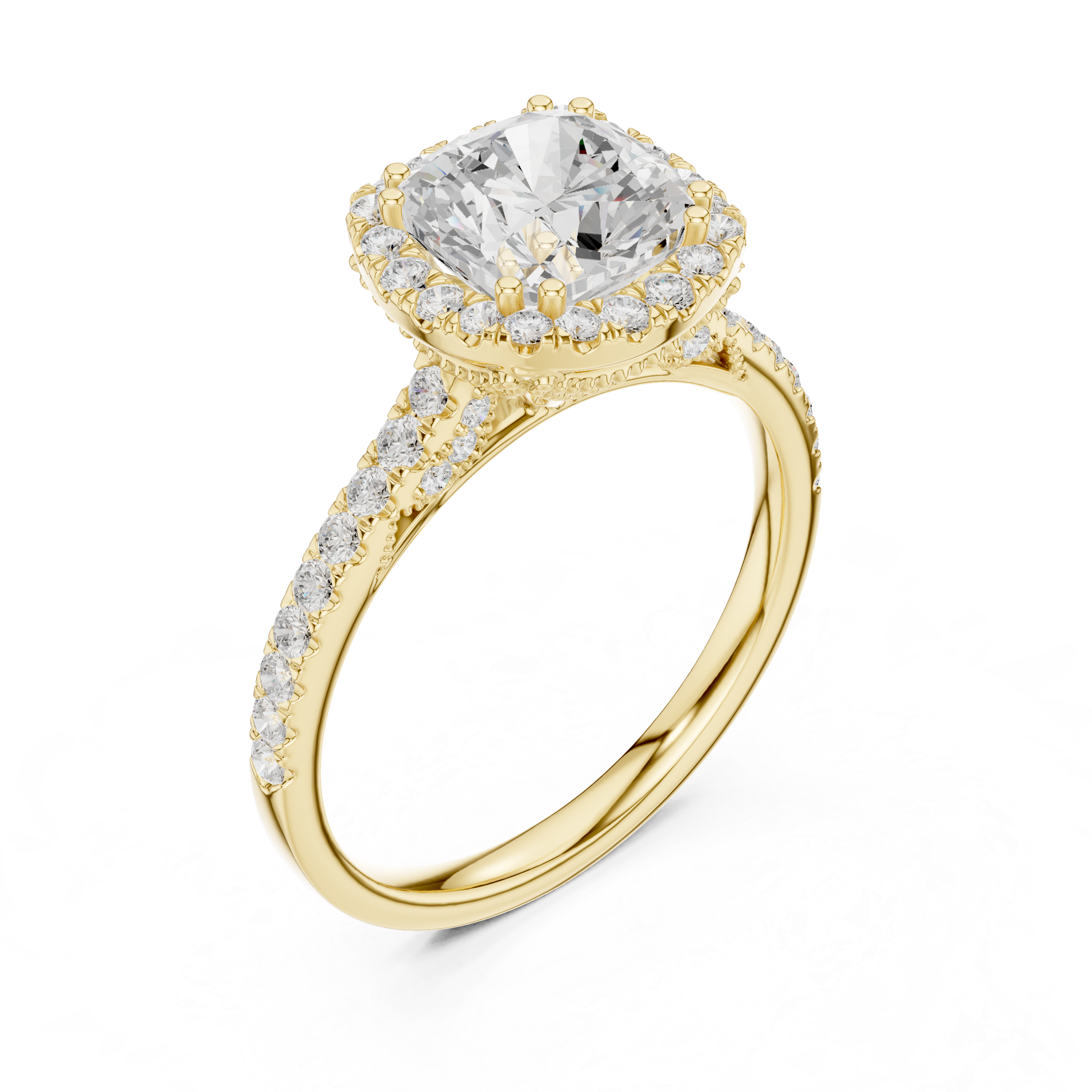 Cushion Halo Engagement Ring with Pav‚ Band