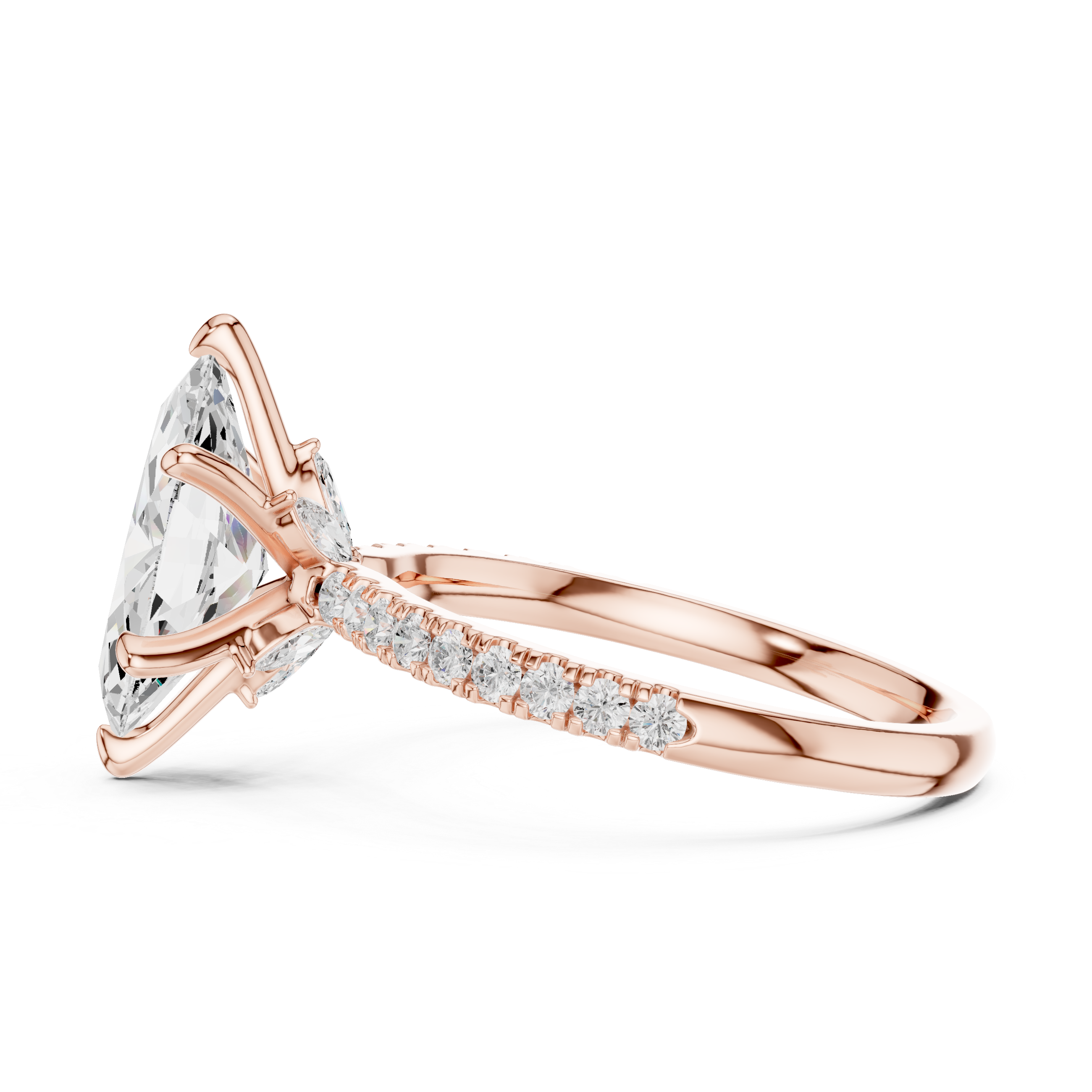 Marquise Solitaire Engagement Ring with Pav‚ Diamond Band