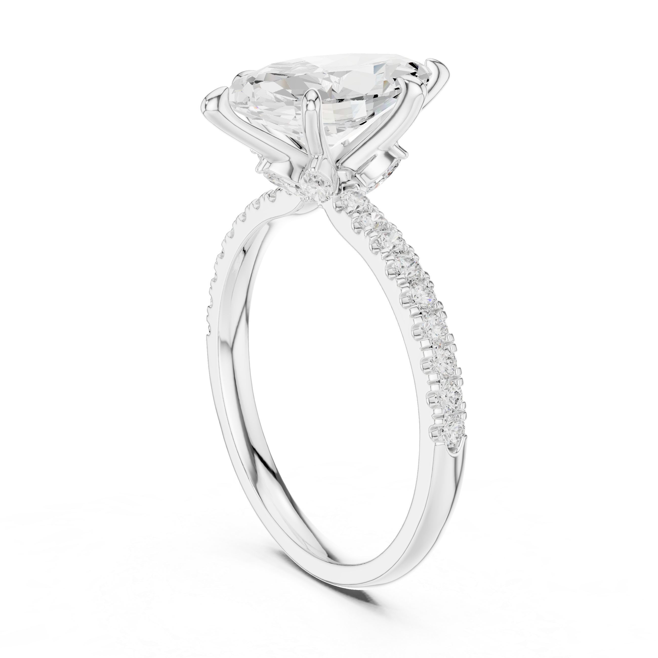 Marquise Solitaire Engagement Ring with Pav‚ Diamond Band