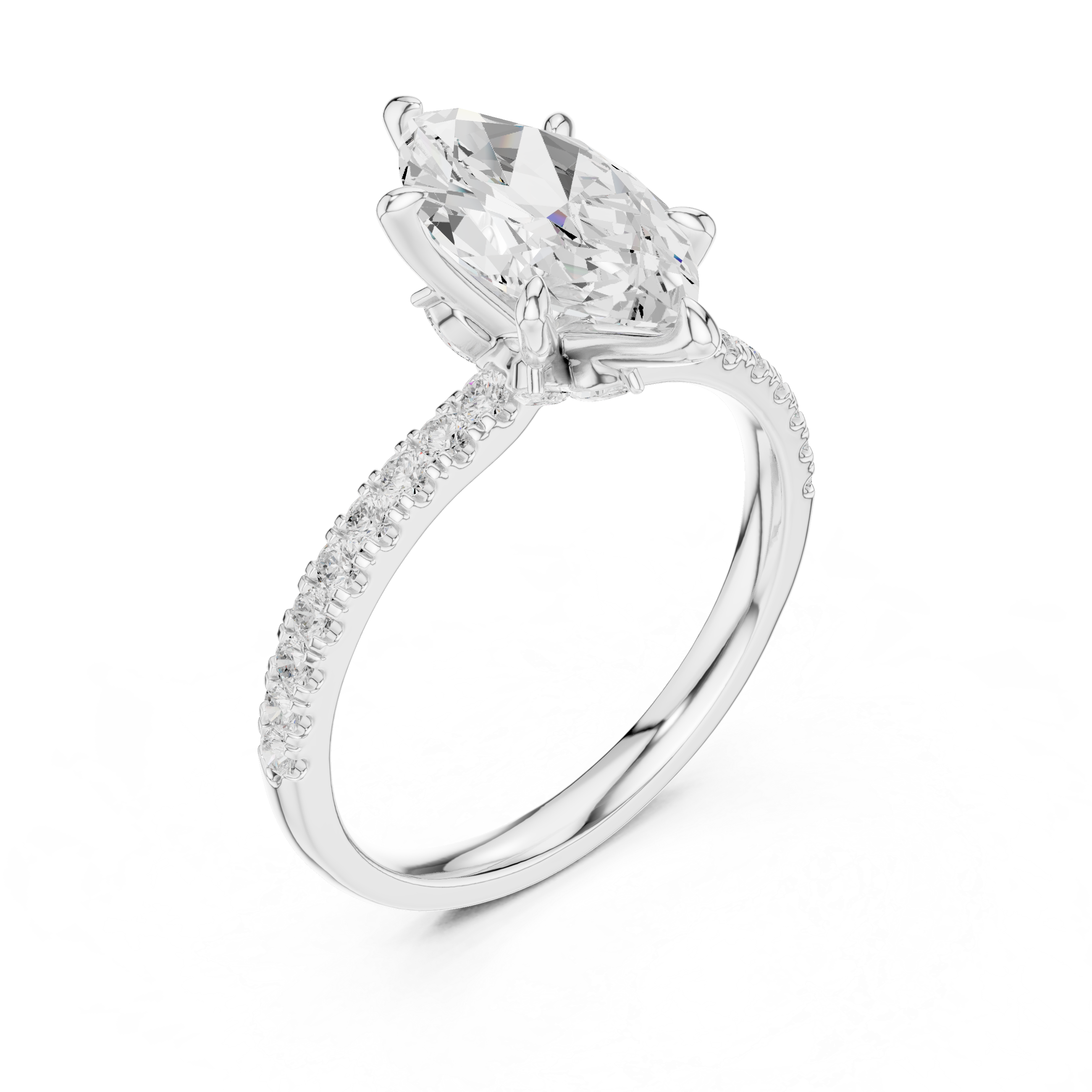 Marquise Solitaire Engagement Ring with Pav‚ Diamond Band