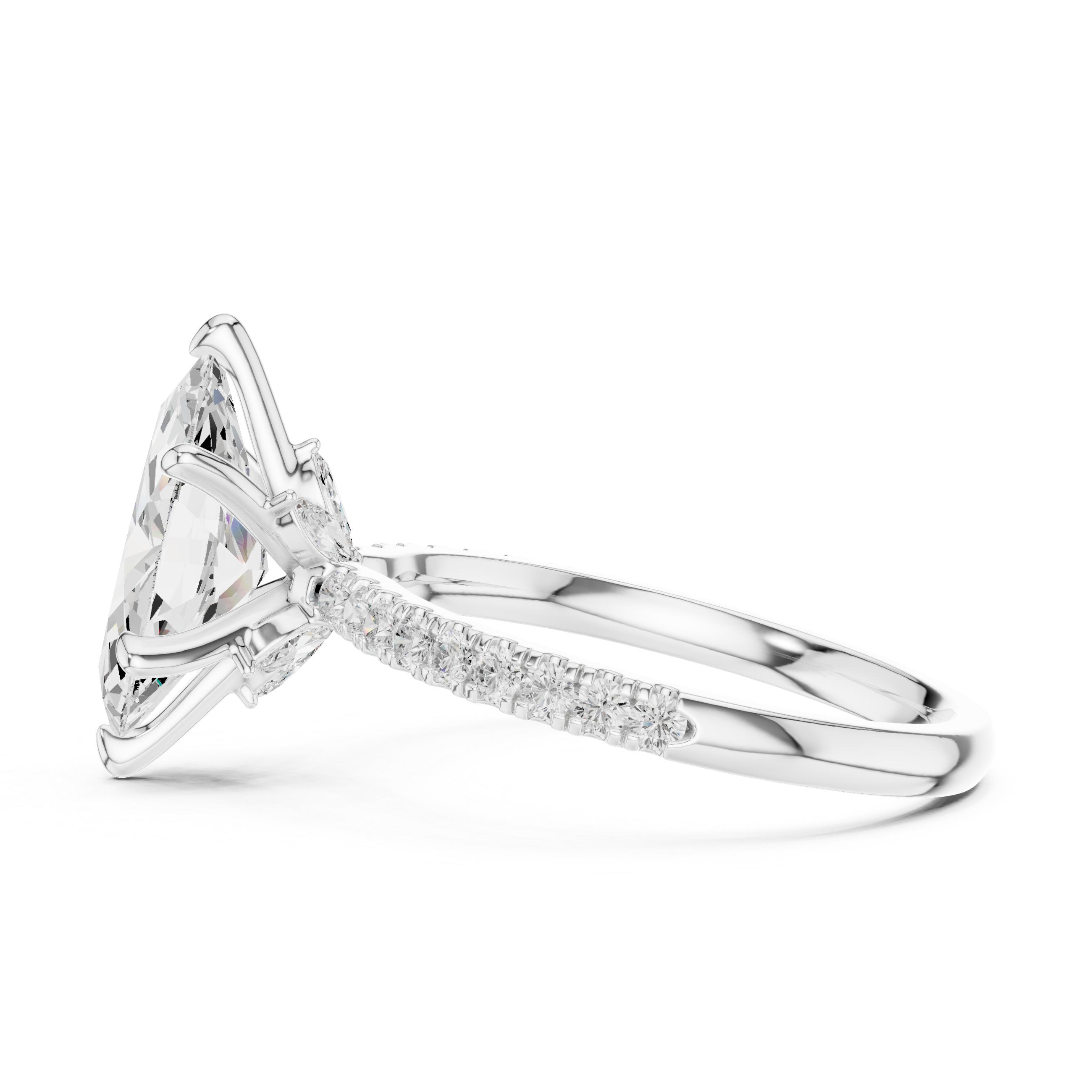 Marquise Solitaire Engagement Ring with Pav‚ Diamond Band