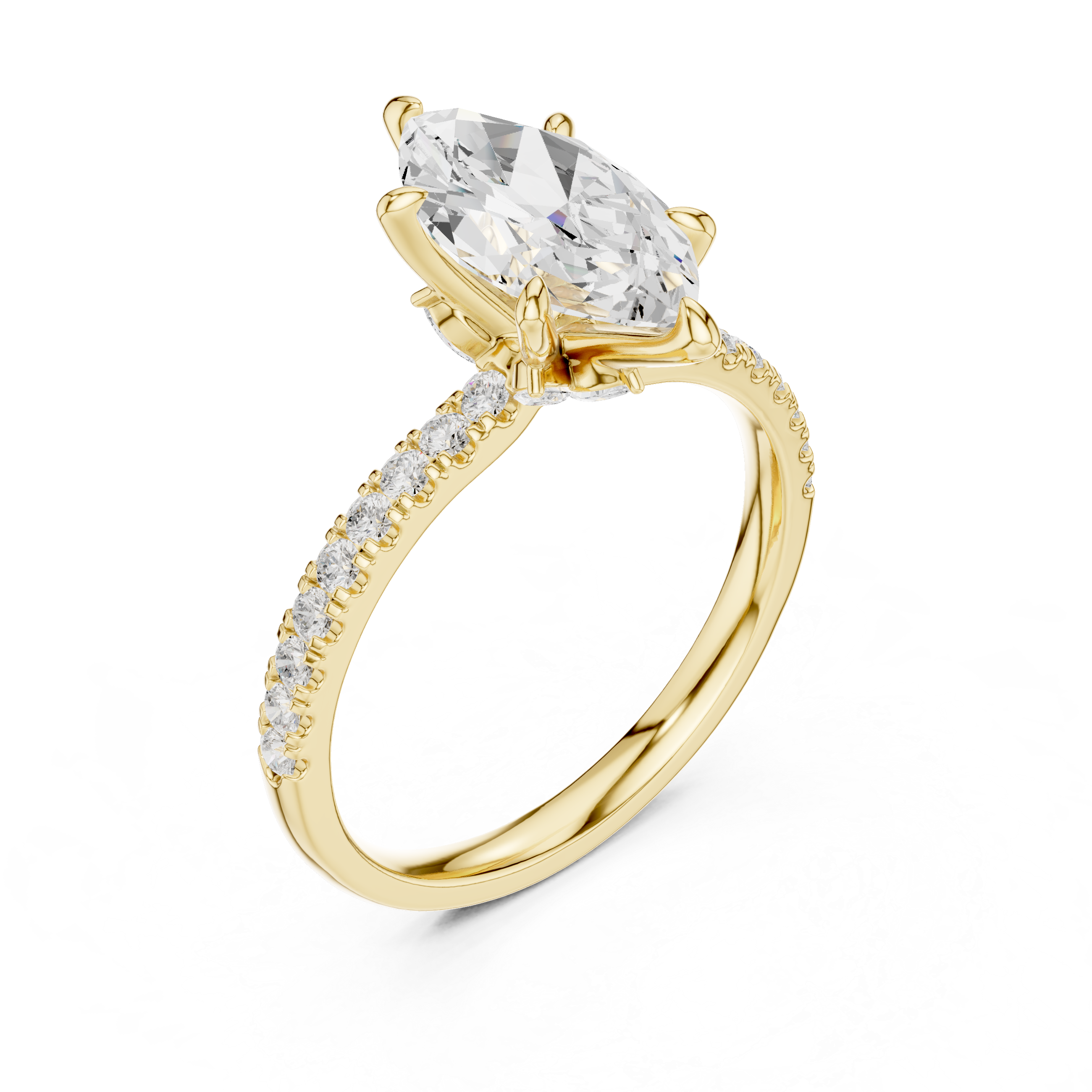 Marquise Solitaire Engagement Ring with Pav‚ Diamond Band