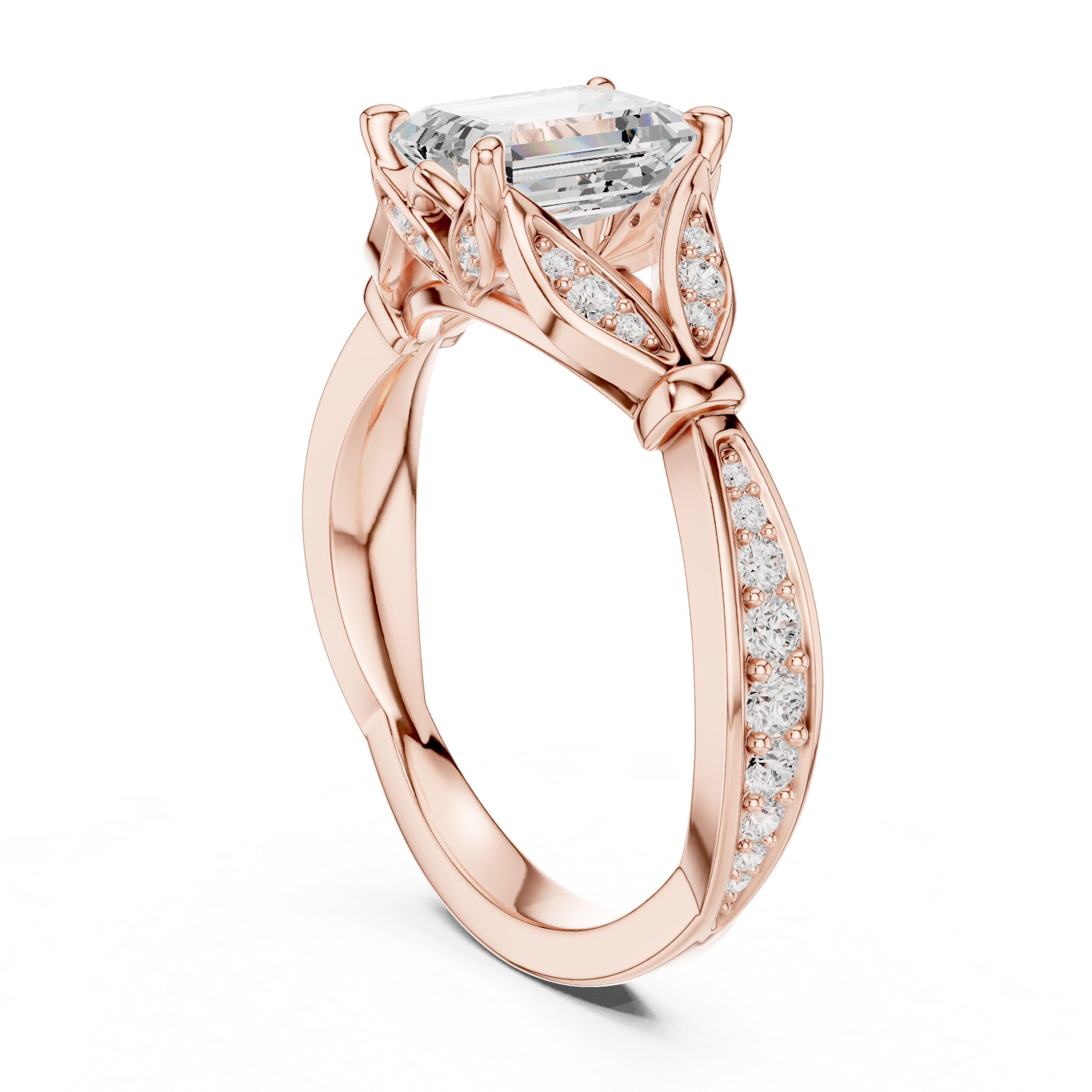 Vintage-Inspired Engagement Ring with Emerald-Cut Diamond and Milgrain Detailing